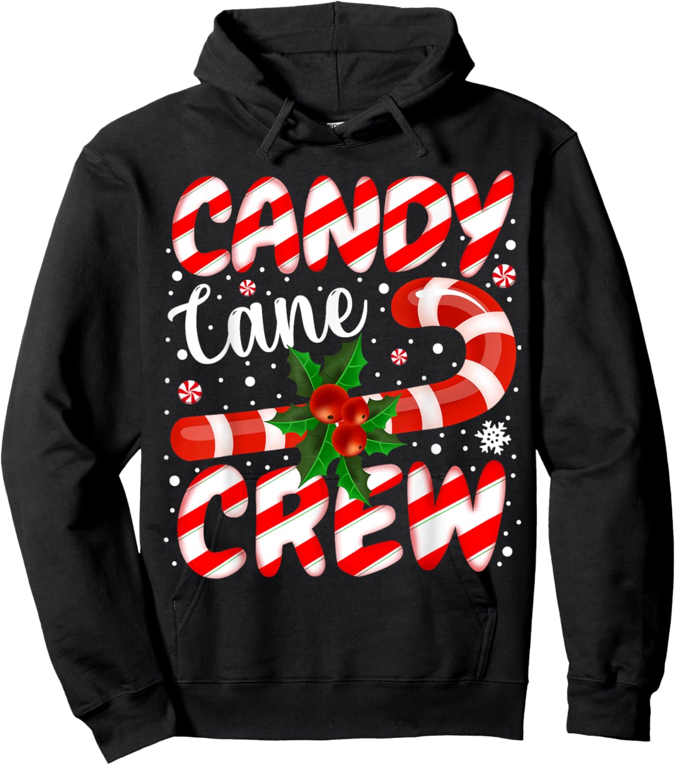 Candy Cane Crew Christmas Family Matching Xmas Pajamas Hoodie - Hoodie | Black