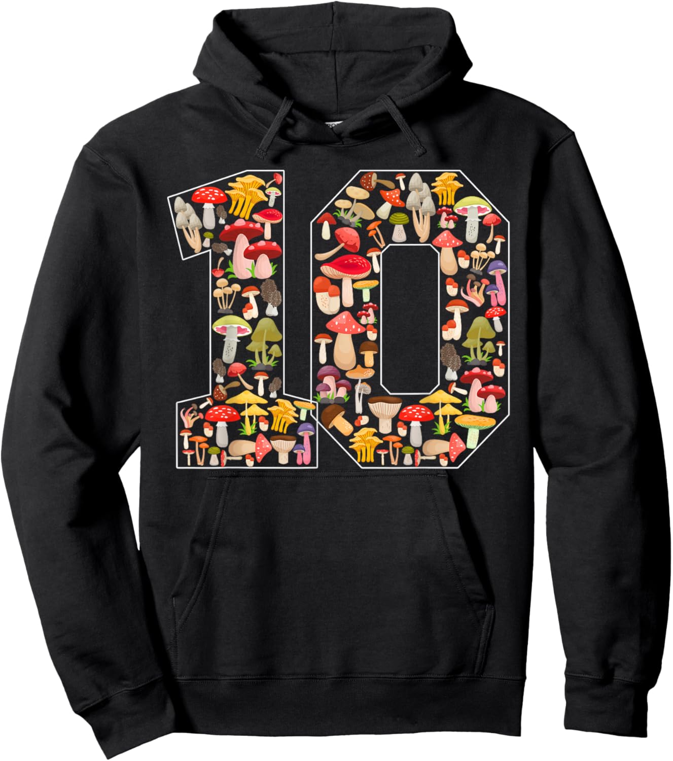 10th Birthday Mushroom Themed 10 Year Old Boy Girl Birthday Hoodie - Hoodie | Black