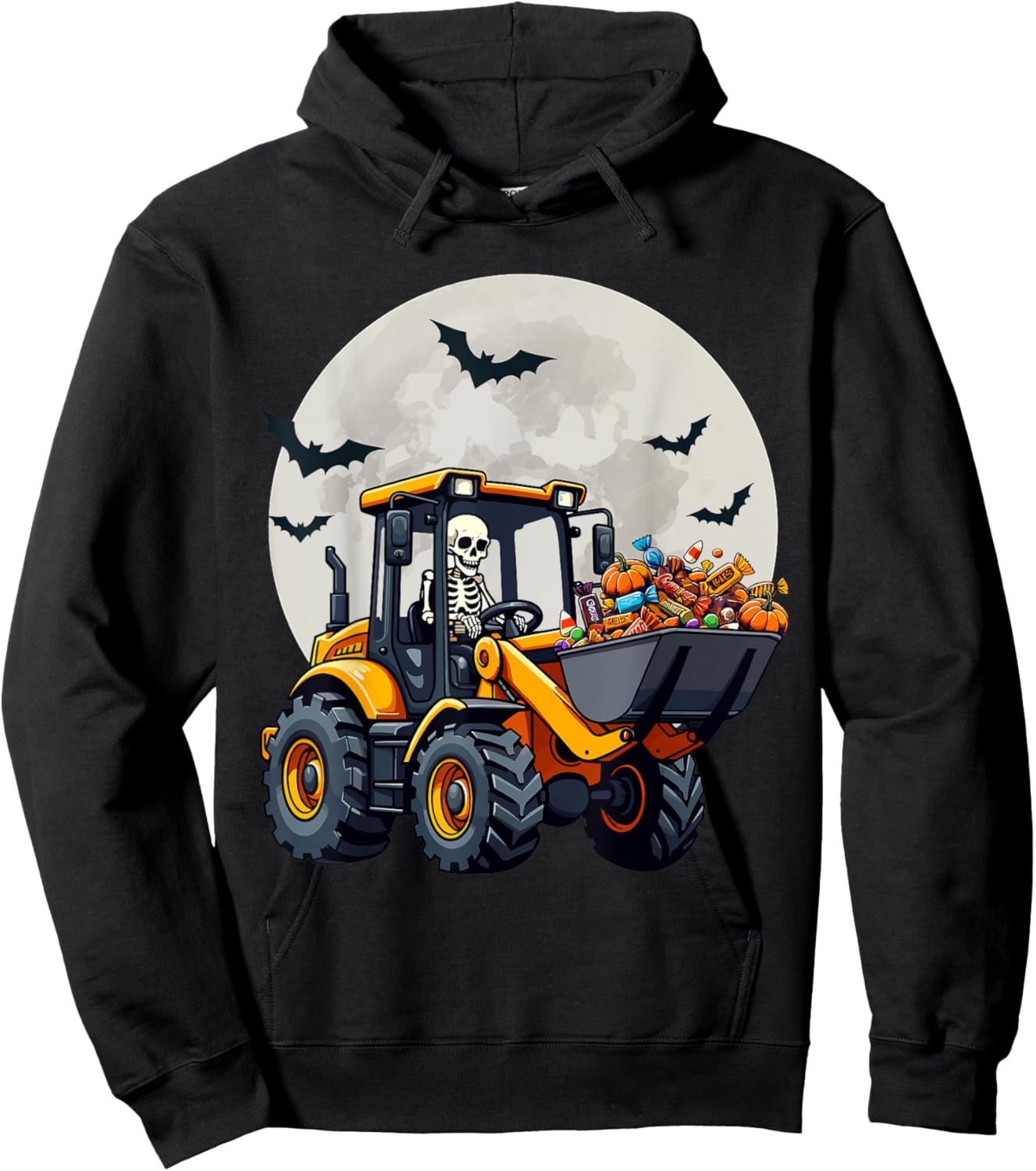 Skeleton Driving Candy Loader Kids Halloween Truck Costume Hoodie - Hoodie | Black