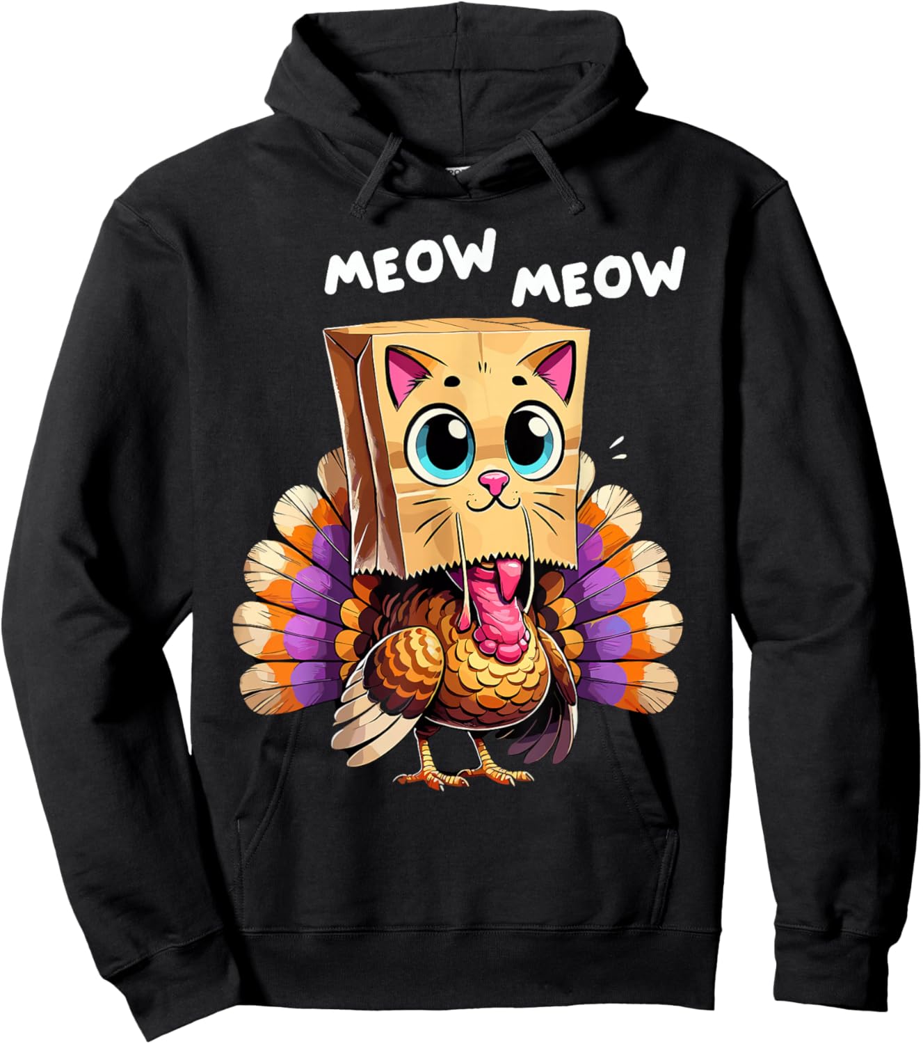 Turkey Cat Meow Thanksgiving Shirts Women Thanksgiving Gifts Hoodie - Hoodie | Black