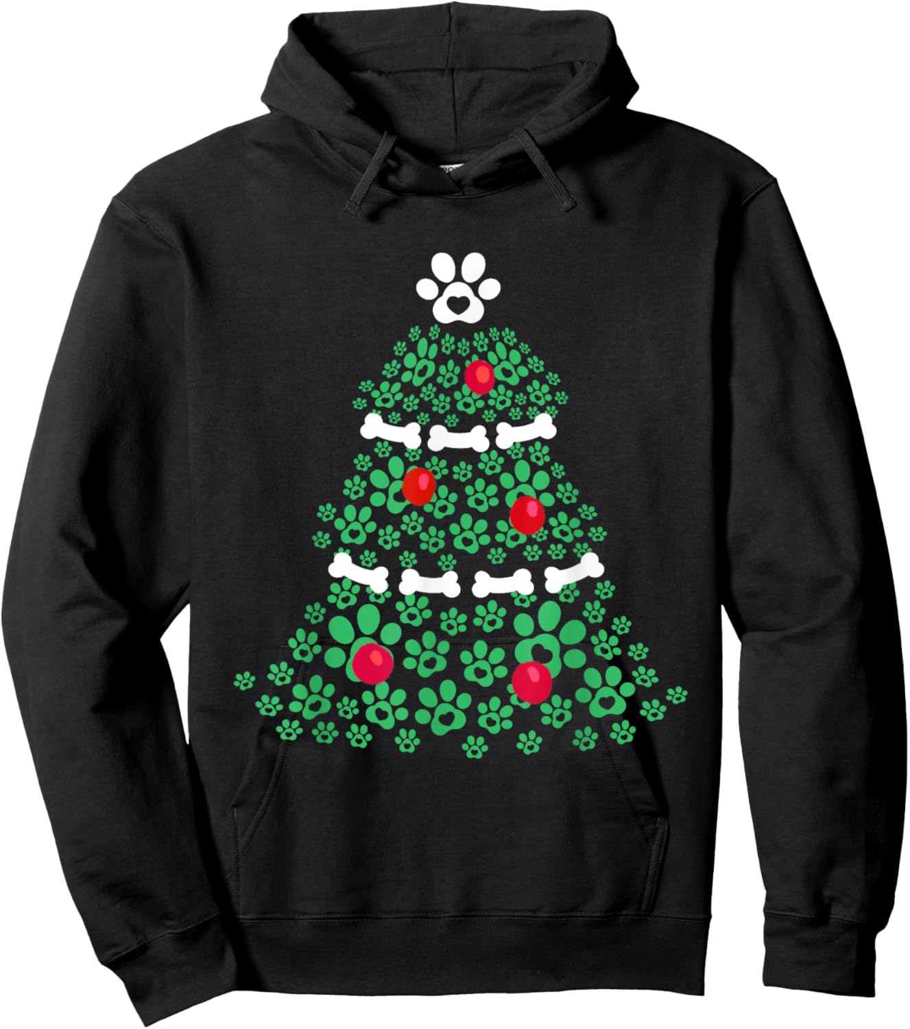 Cute Xmas Dog Paw Christmas Tree Puppy Lovers Men Women Kids Hoodie - Hoodie | Black