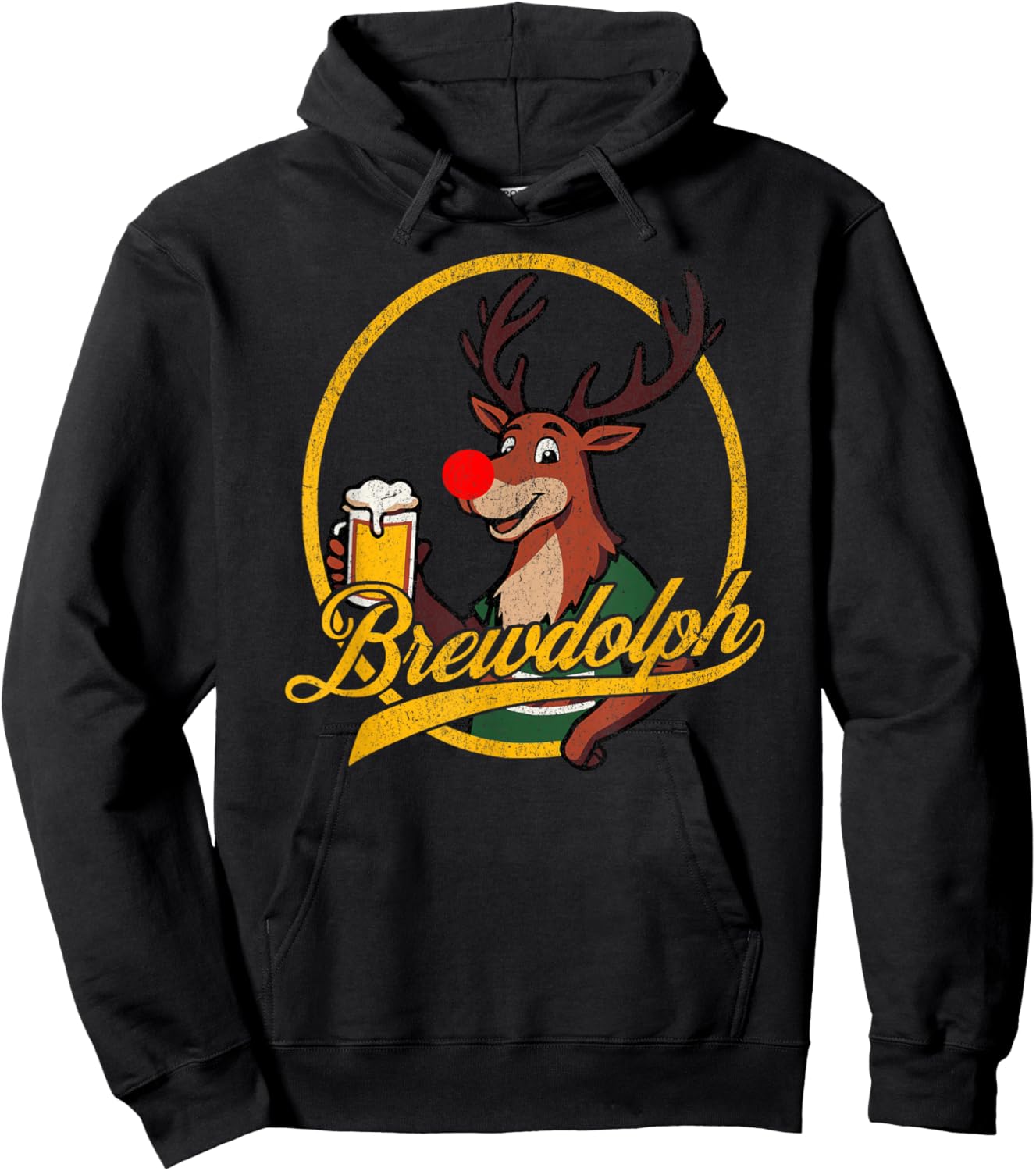 Funny BREWDOLPH Reindeer Christmas Beer Drinker Drinking Hoodie - Hoodie | Black
