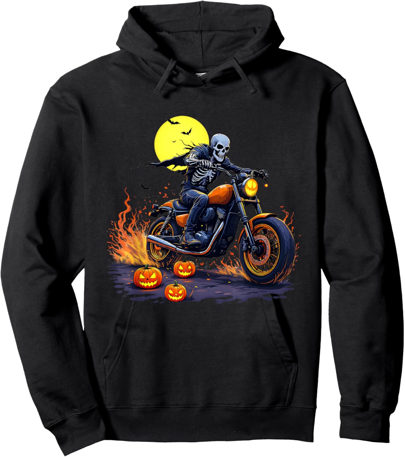 Halloween Skeleton Motorcycle Rider Skull Biker Hoodie - Hoodie | Black