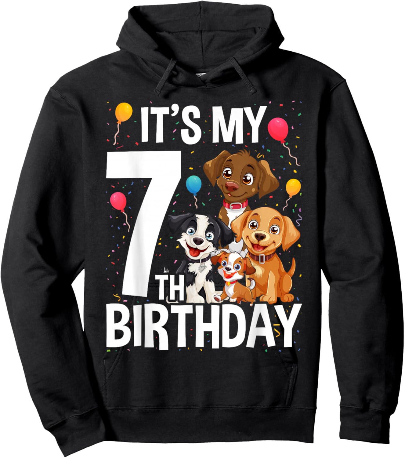 It's My 7th Birthday Dog Lover Theme 7 Years Old Puppy Hoodie - Hoodie | Black