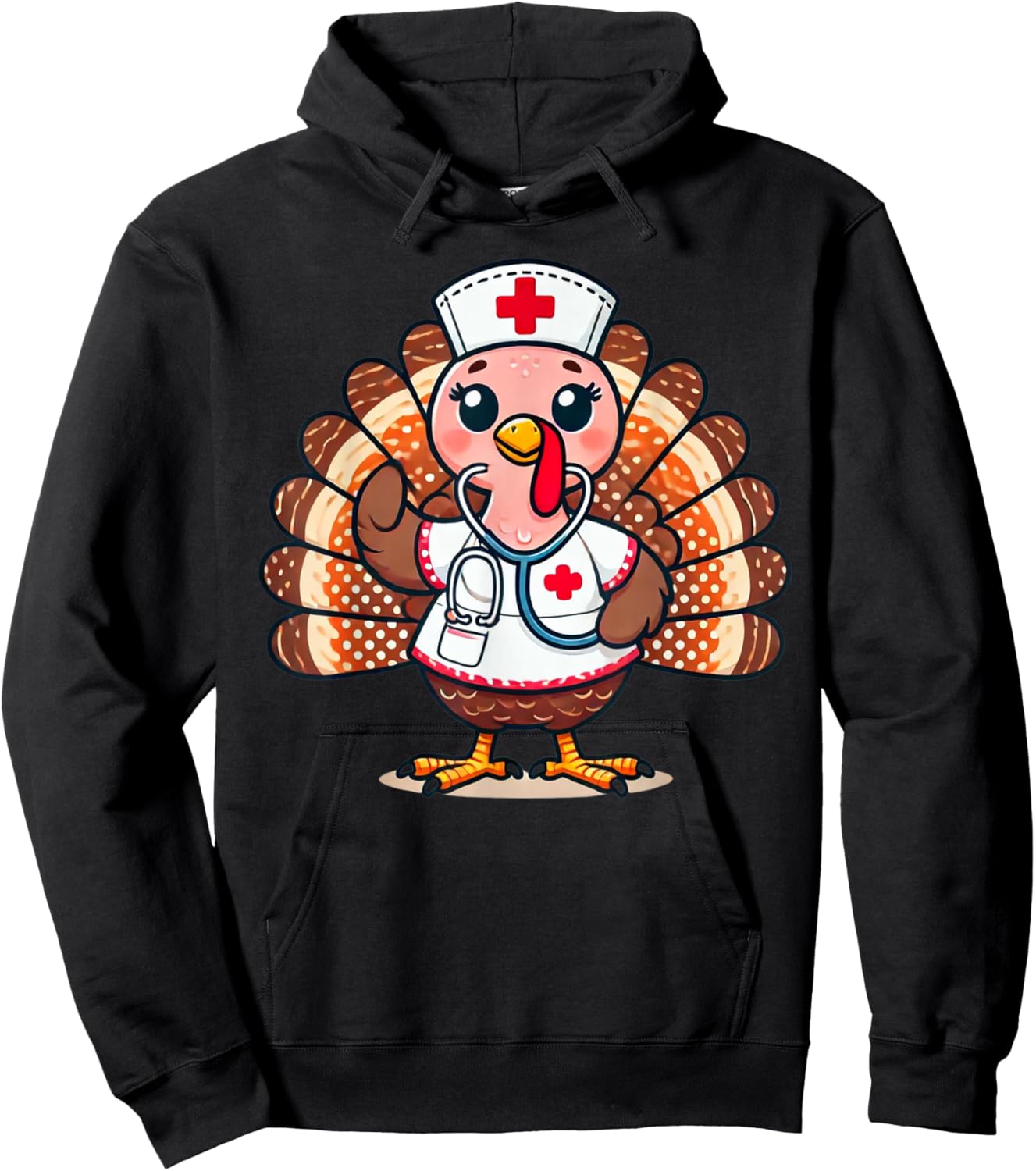 Turkey Nurse Stethoscope Thanksgiving Fall Scrub Top Women Hoodie - Hoodie | Black