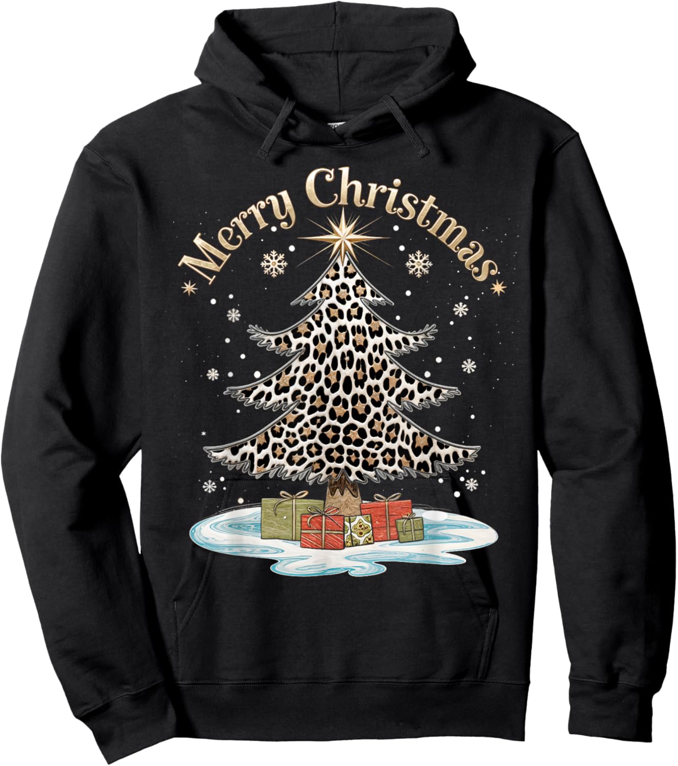 Merry Christmas Leopard Plaid Tree Snowflake Xmas Hoodie - Hoodie | Black