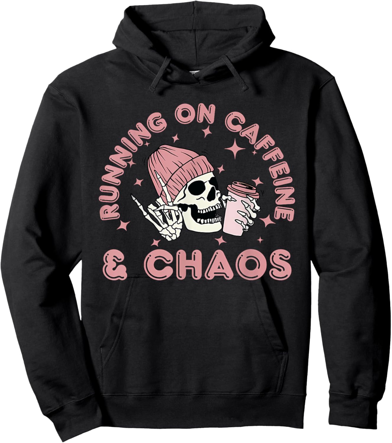Running On Caffeine And Chaos Skeleton Coffe Women Men Hoodie - Hoodie | Black