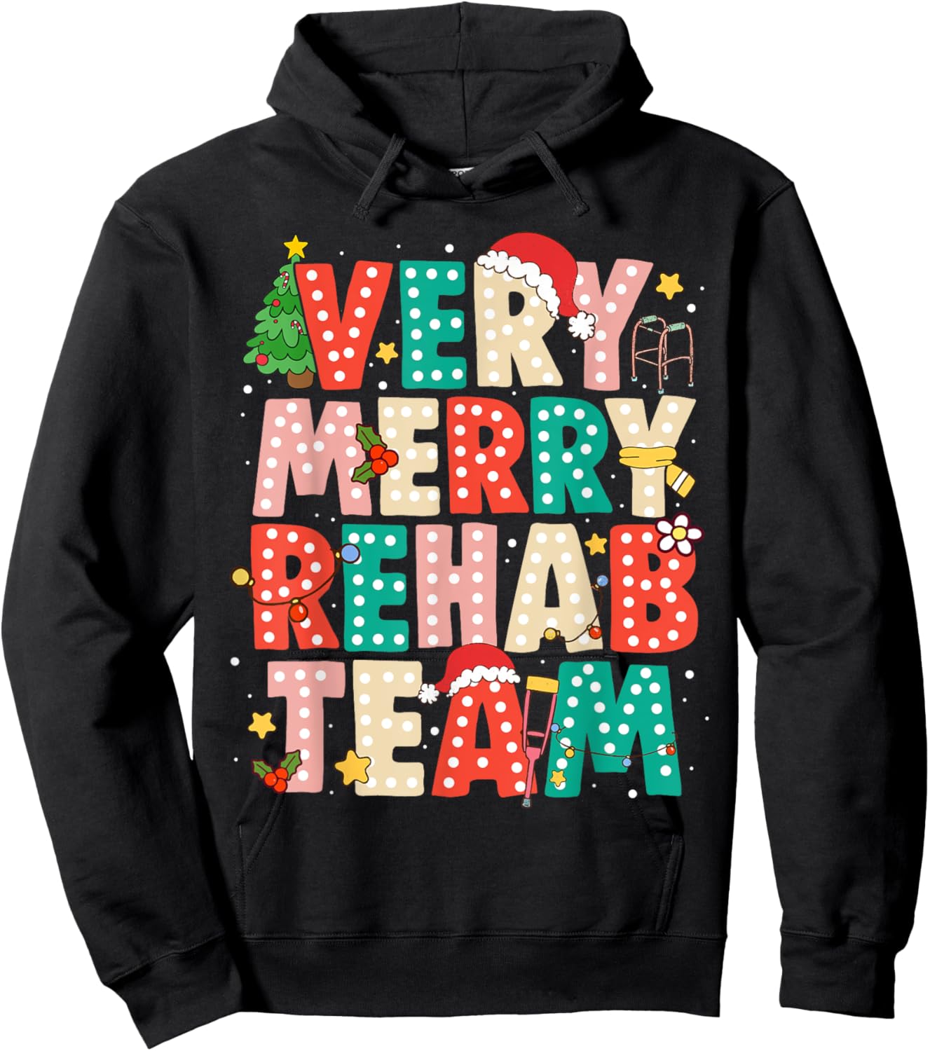 Very Merry Rehab Team Xmas Therapy Squad Slp Ot Pt Hoodie - Hoodie | Black