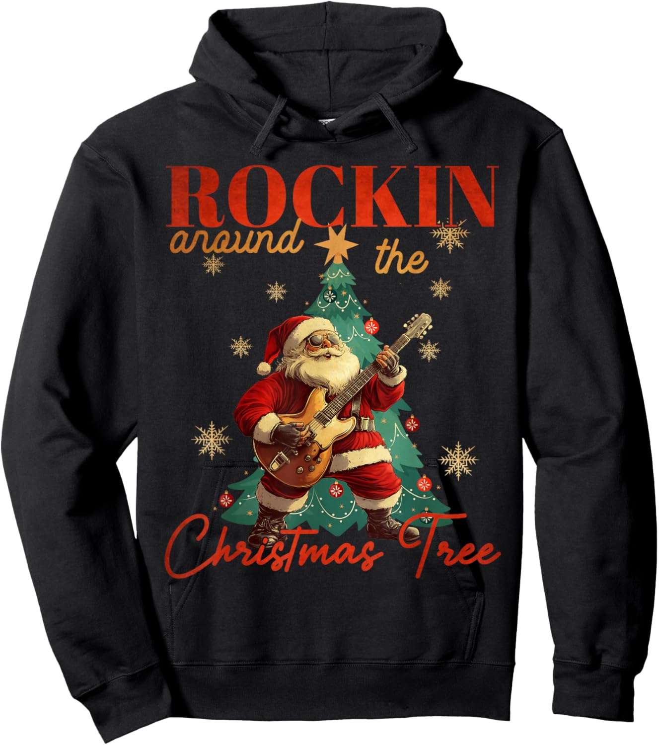 Rocking Around The Christmas Tree Santa Rock and Roll Guitar Hoodie - Hoodie | Black
