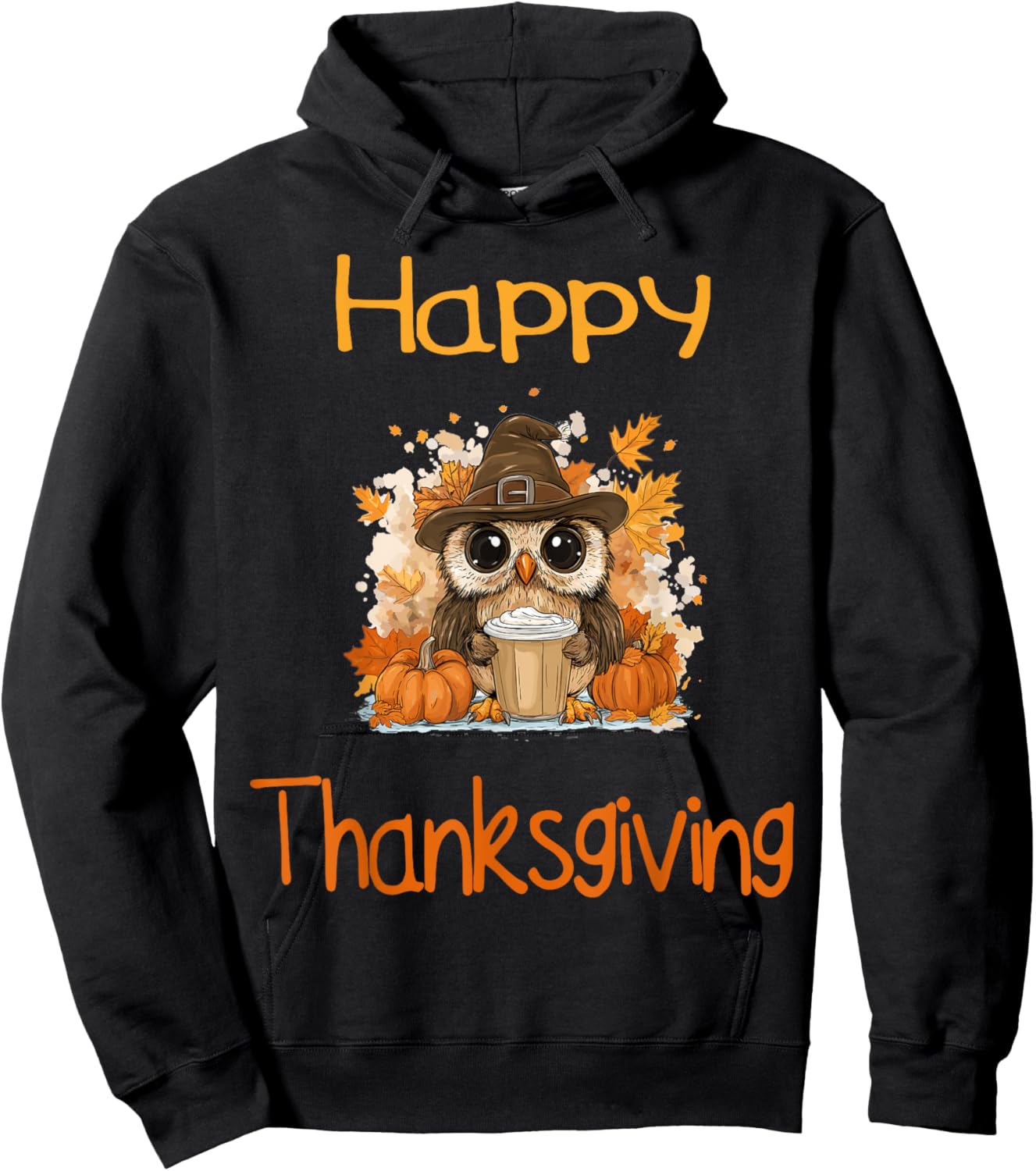 Owl Fall Thanksgiving Happy Thanksgiving Hoodie - Hoodie | Black