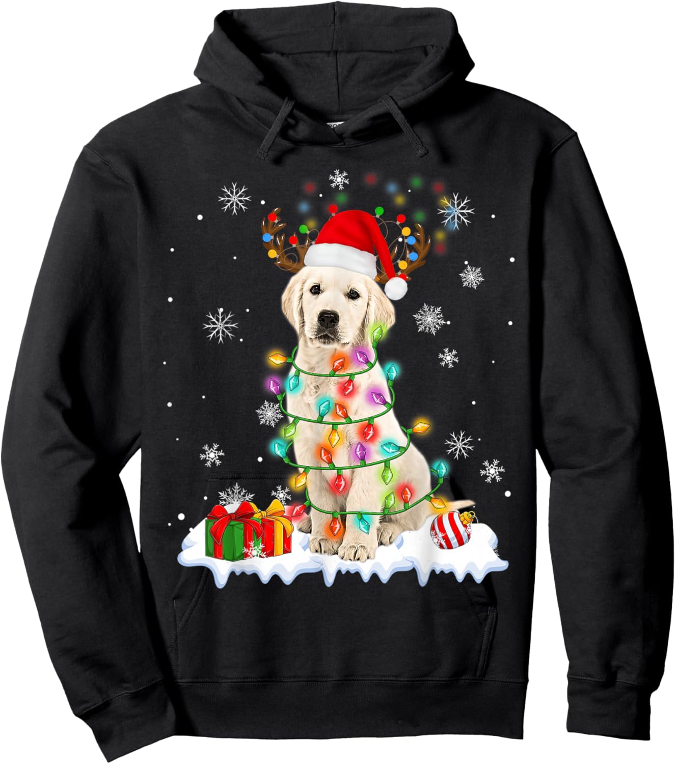 Funny Santa Labrador Retriever Christmas Light Dog Xmas 2025 Hoodie - Hoodie | Black