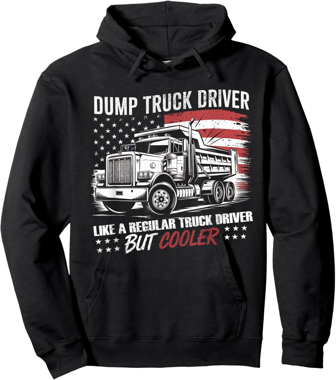 Truck Driver Construction Site US Flag Dump Truck Hoodie - Hoodie | Black