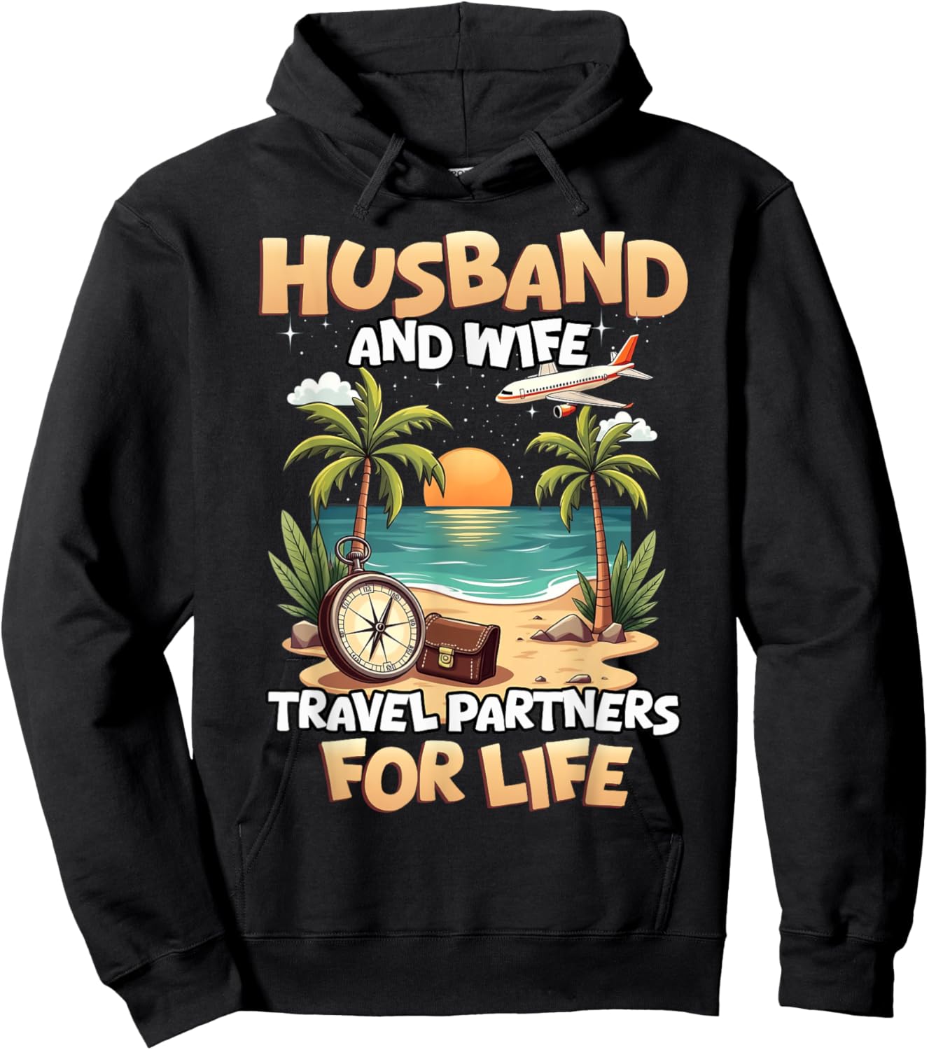 Husband And Wife Travel Partners Beach Matching Couples Hoodie - Hoodie | Black