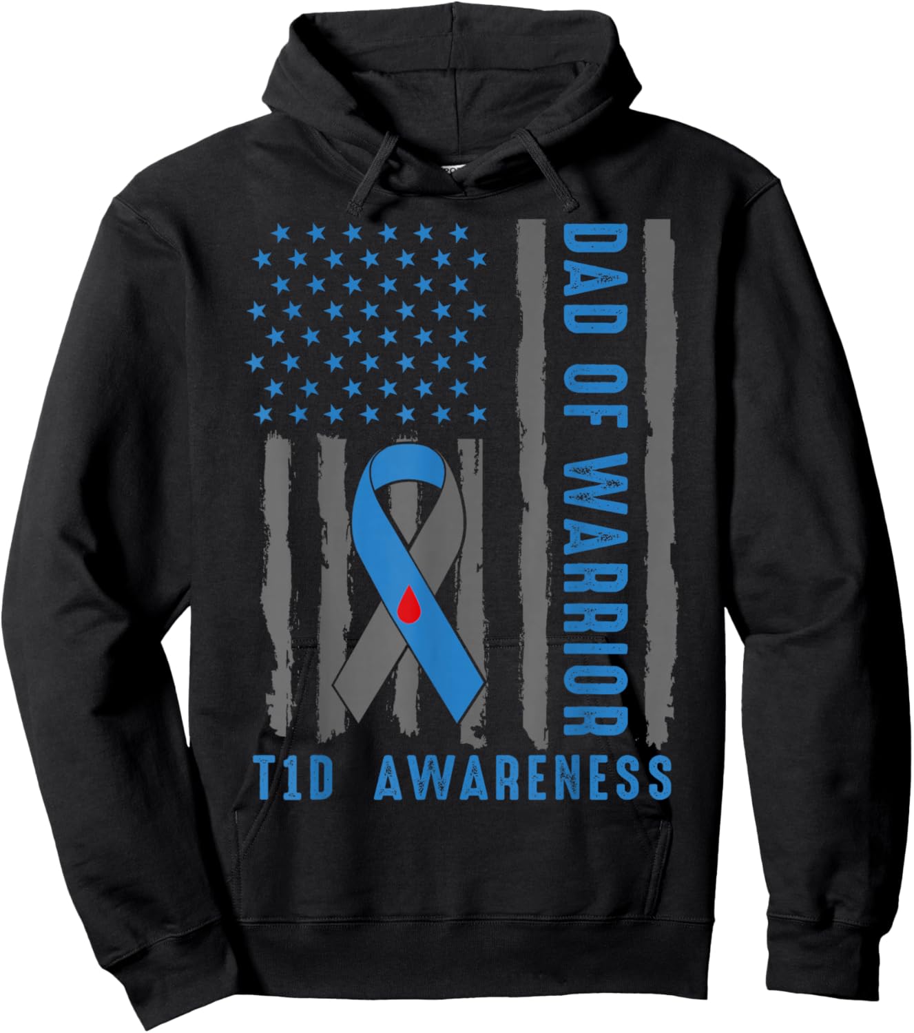 Type 1 Diabetes Awareness T1D Dad of Warrior Type 1 Diabetic Hoodie - Hoodie | Black