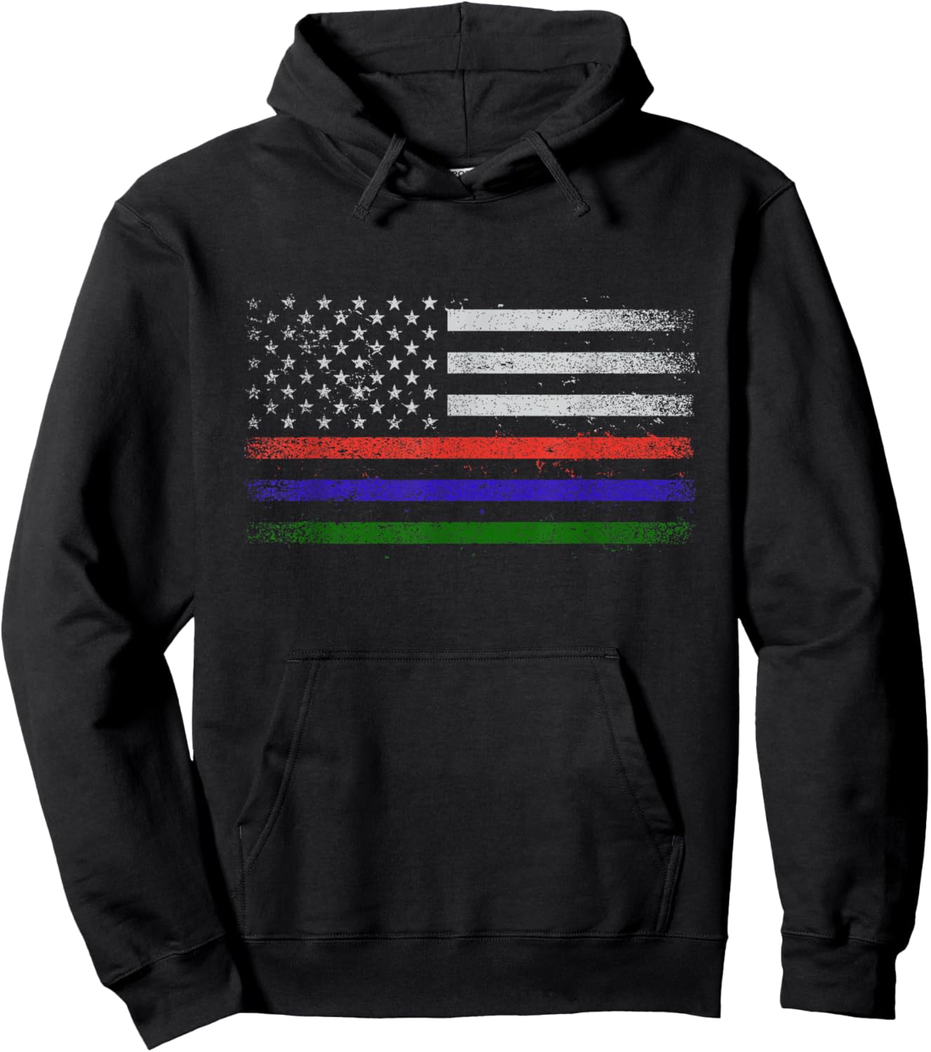 Thin Red Blue Green Line Police Firefighters Military Hoodie - Hoodie | Black
