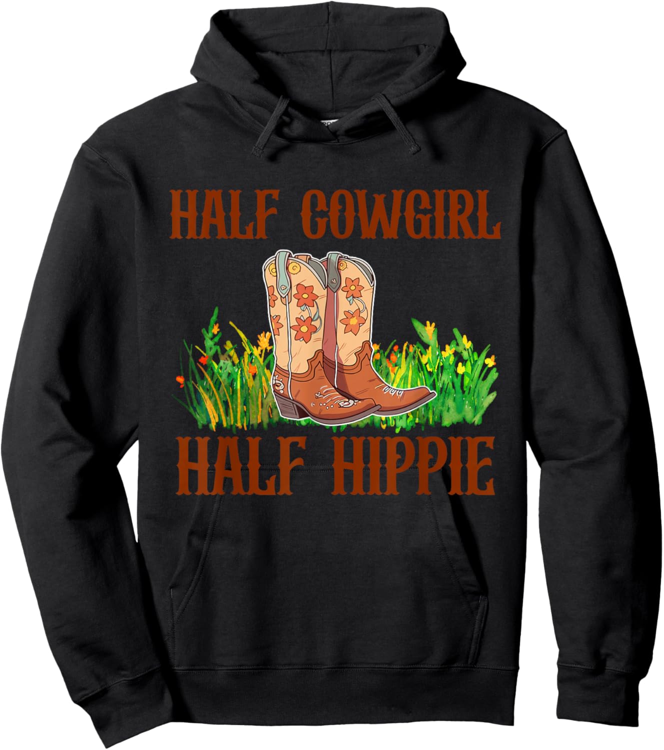 Half Cowgirl Half Hippie Vintage Cowgirl Hoodie - Hoodie | Black