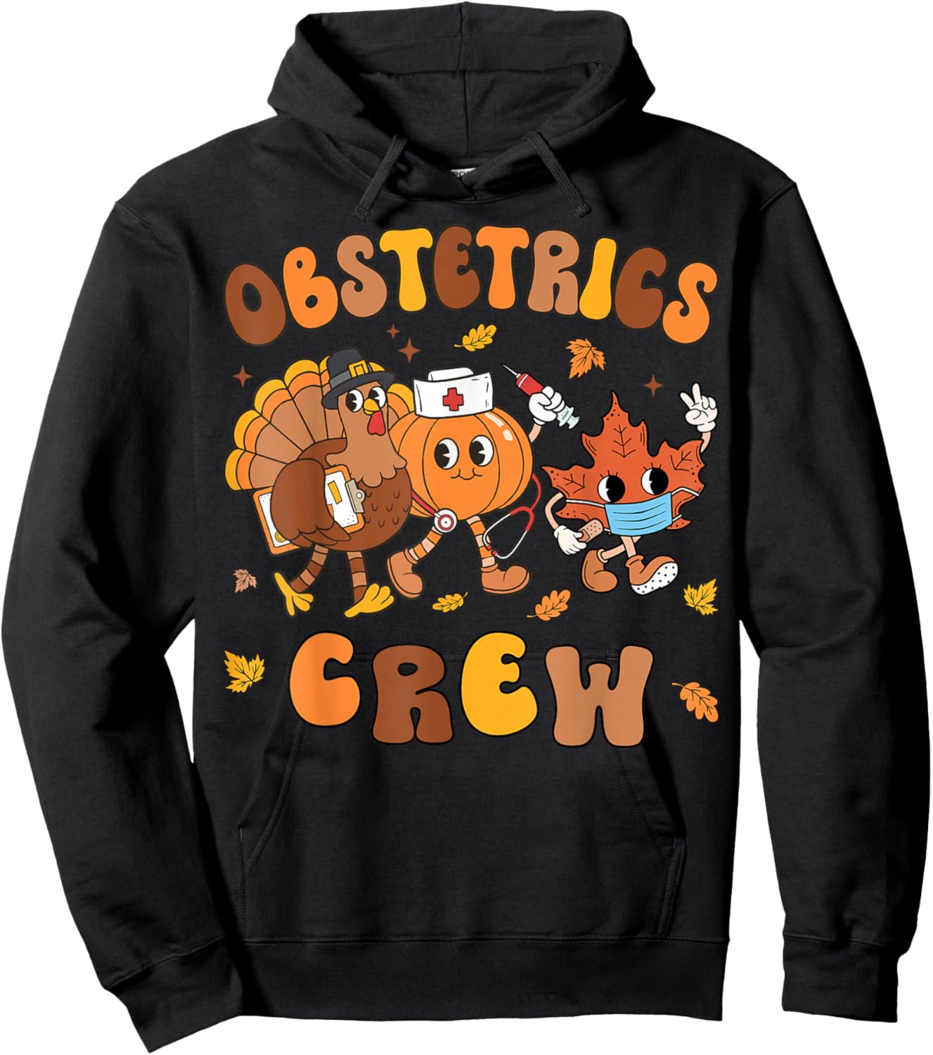 Obstetrics Nurse Crew Thanksgiving Pumpkin Retro OB Nurse Hoodie - Hoodie | Black