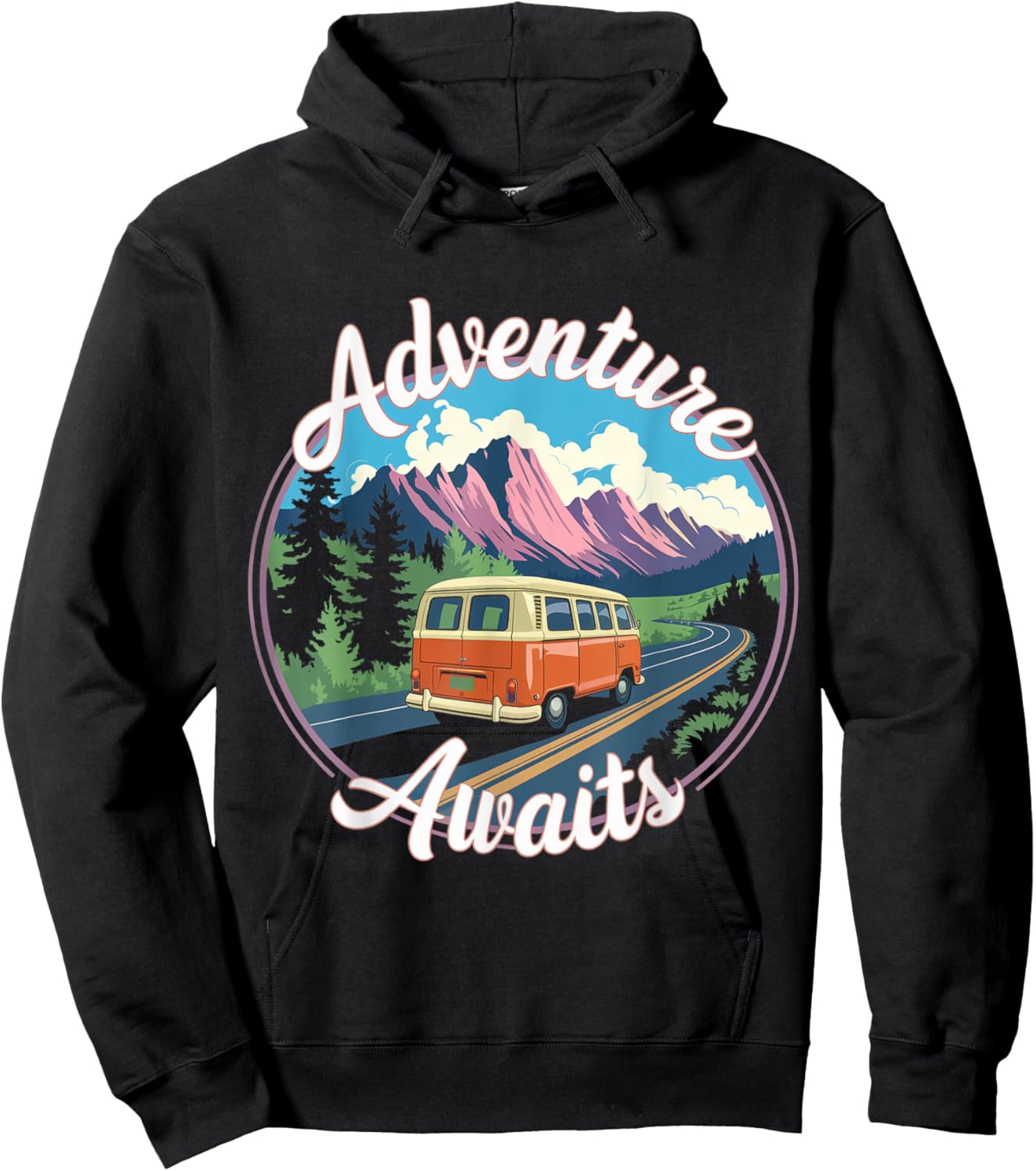 Retro Adventure Apparel Vintage Van Scenic Road Trip Hoodie - Hoodie | Black