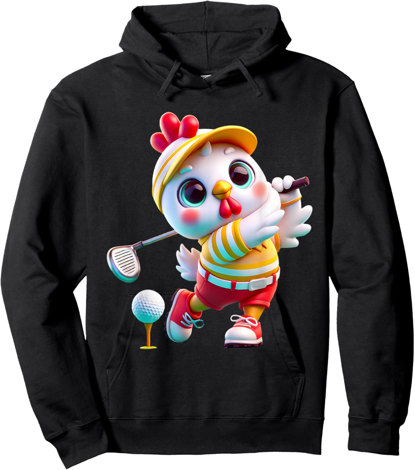 Cute Chicken Playing Golf Golfer Golfing Men Women Kids Hoodie - Hoodie | Black