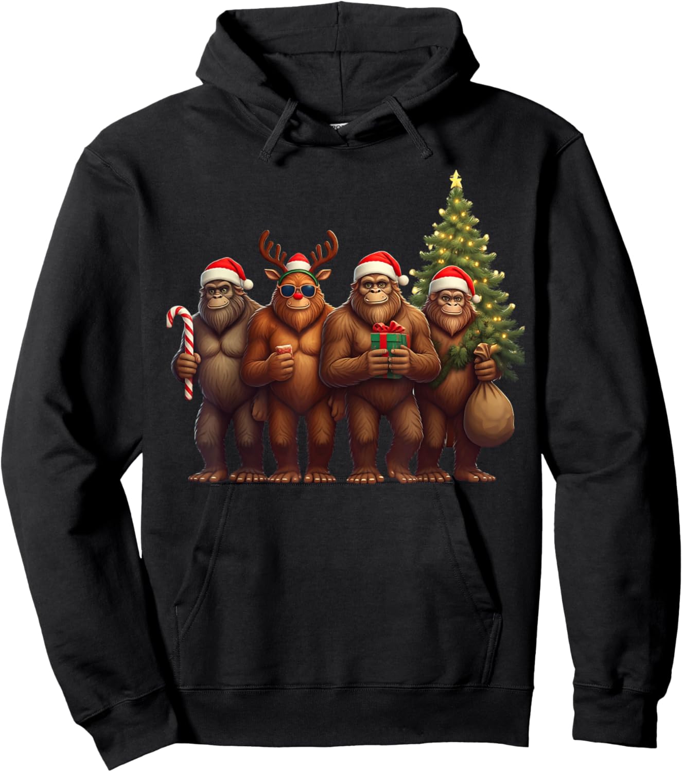 Santa Bigfoot Christmas Lights Bigfoot Lover Xmas Squad Hoodie - Hoodie | Black