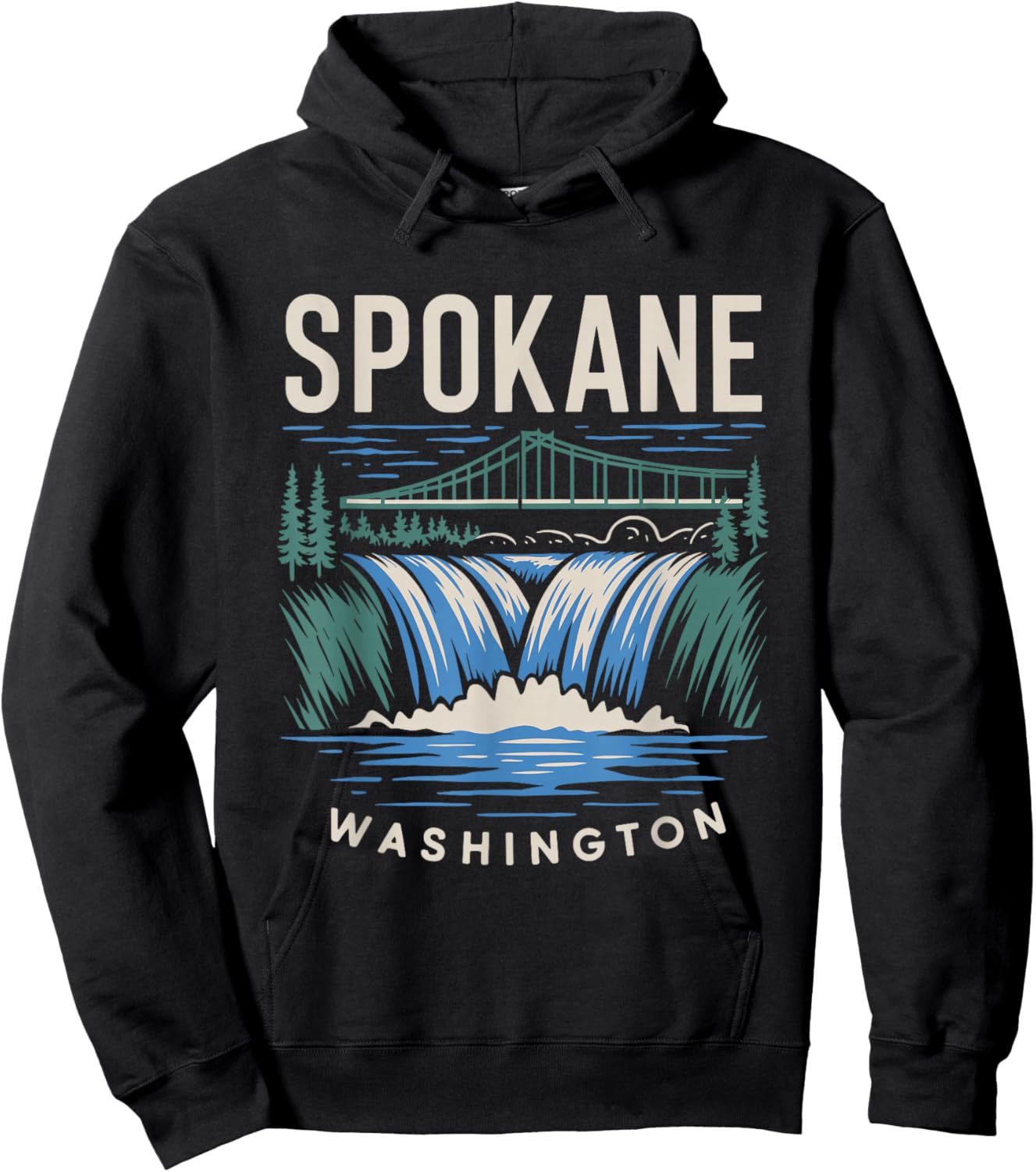 Spokane Washington Waterfall | Vintage Bridge Souvenir Hoodie - Hoodie | Black