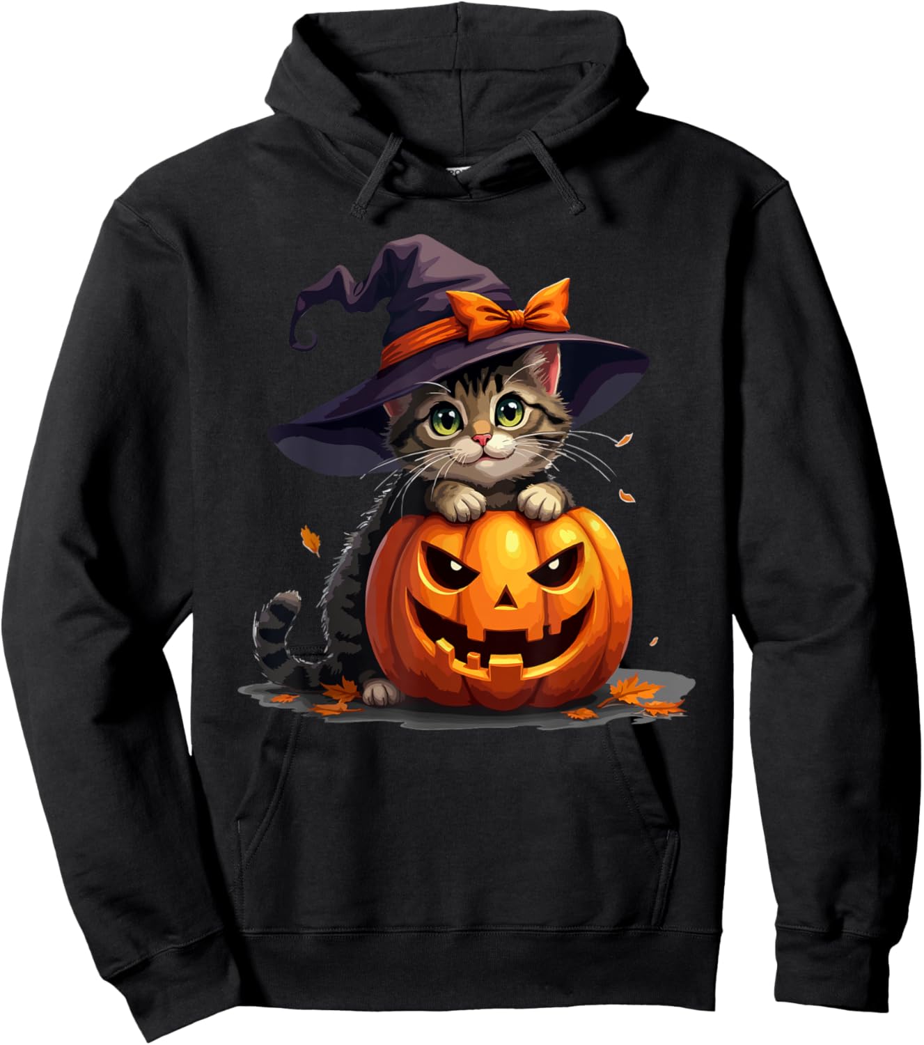 Funny Cute Cat in Pumpkin Halloween Witch Cats Lover Spooky Hoodie - Hoodie | Black