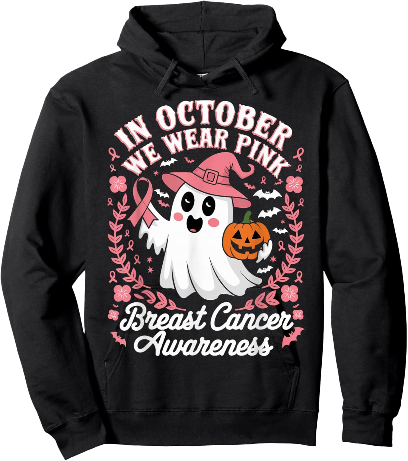 In October We Wear Pink Pumpkins Breast Cancer Awareness Hoodie - Hoodie | Black