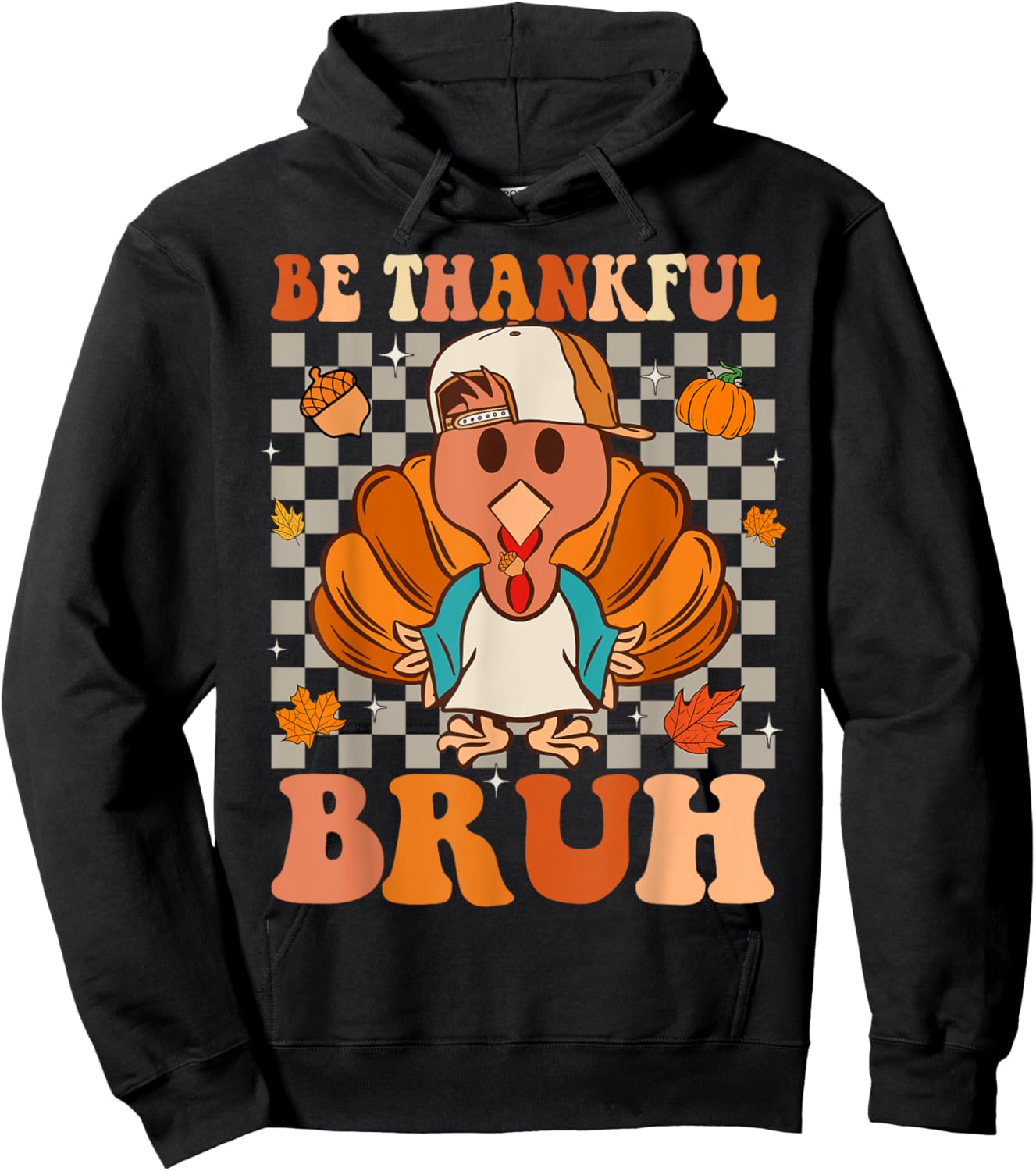 Bruh Meme Funny Thanksgiving Turkey Thankful Retro Boys Hoodie - Hoodie | Black