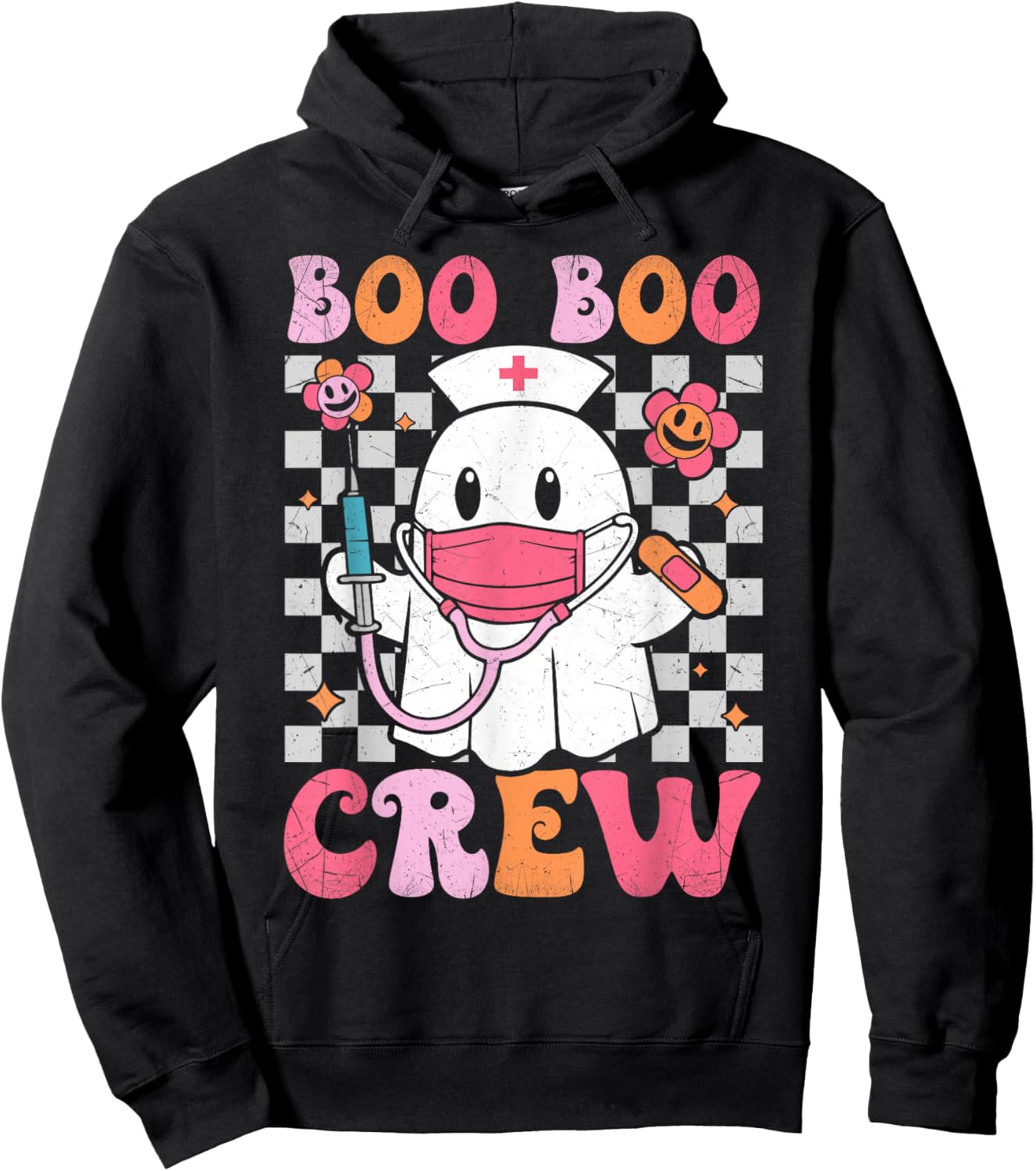 Boo Boo Crew Halloween Ghost Nurse Cute Boo Nursing Groovy Hoodie - Hoodie | Black
