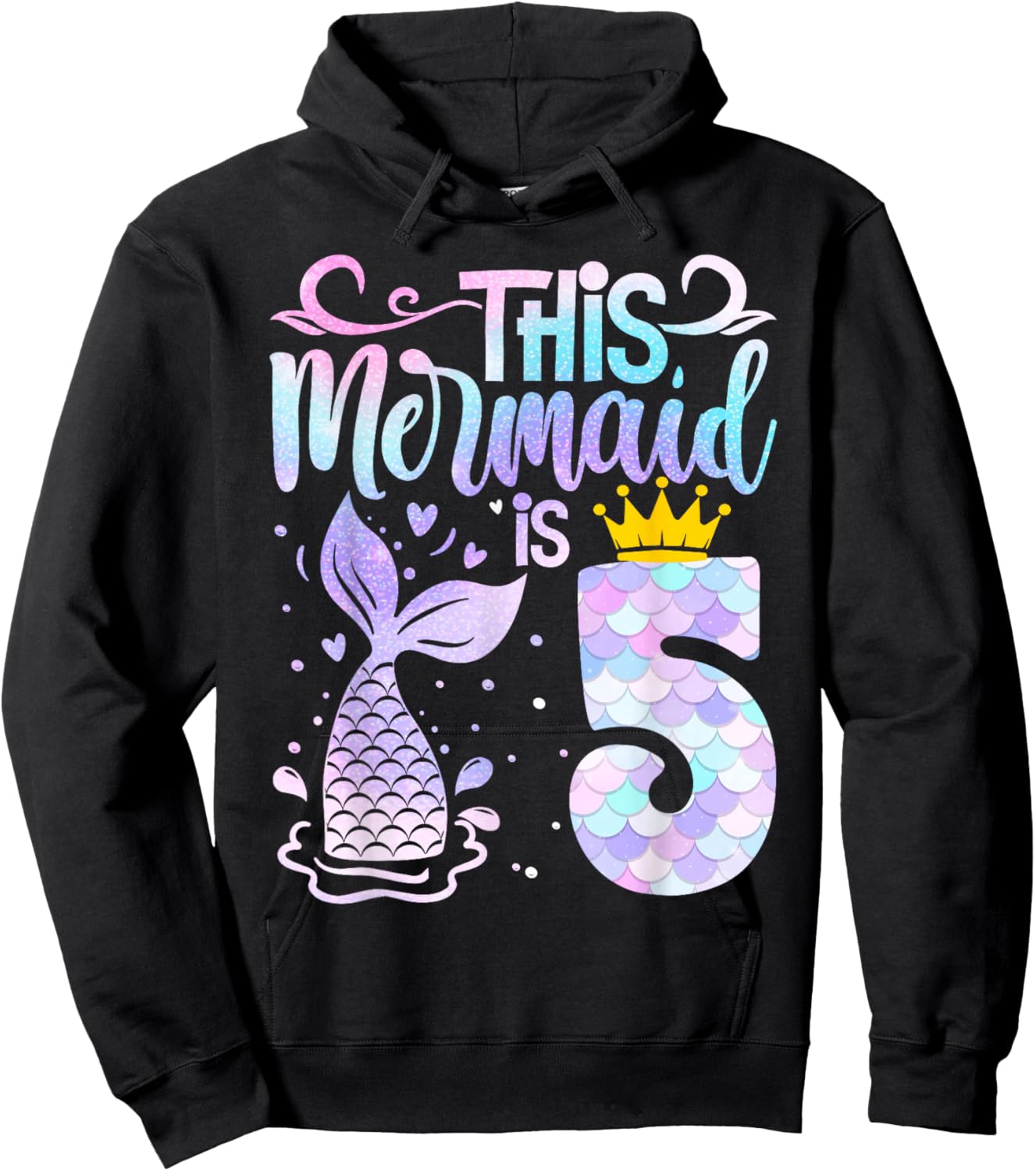 Mermaid 5th Birthday 5 Year Old Girl Five Yrs Happy Bday Hoodie - Hoodie | Black
