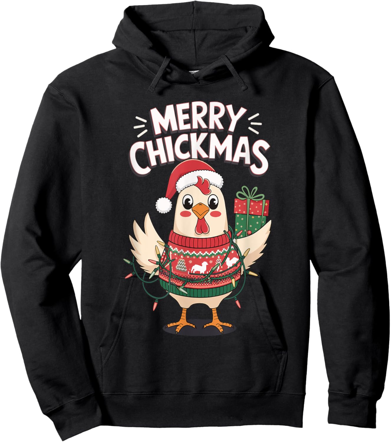 Merry Chickmas Christmas Chicken Hoodie - Hoodie | Black