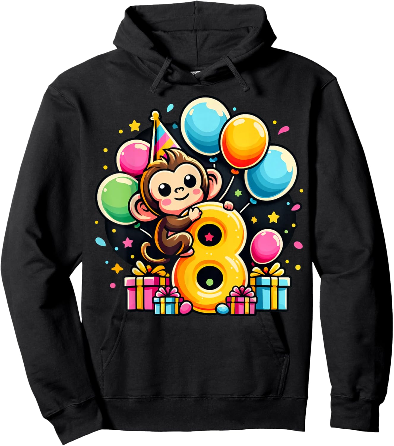 Monkey 8th birthday boy girl 8 years old eighth eight Monkey Hoodie - Hoodie | Black