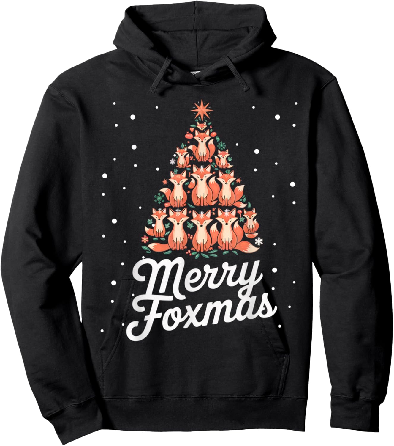 Fox Xmas Tree Foxes Christmas Tree Merry Foxmas Hoodie - Hoodie | Black