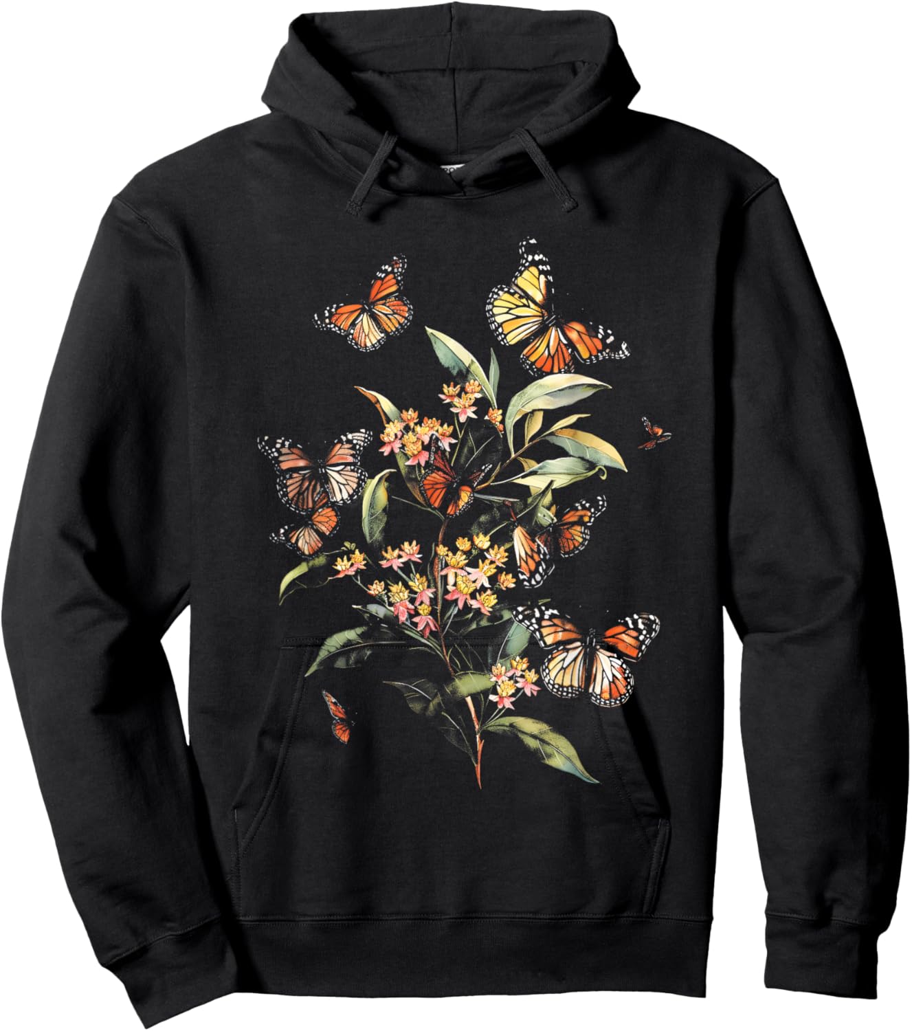 Vintage Monarch Butterfly Milkweed Flower Girl Plant Mom Hoodie - Hoodie | Black