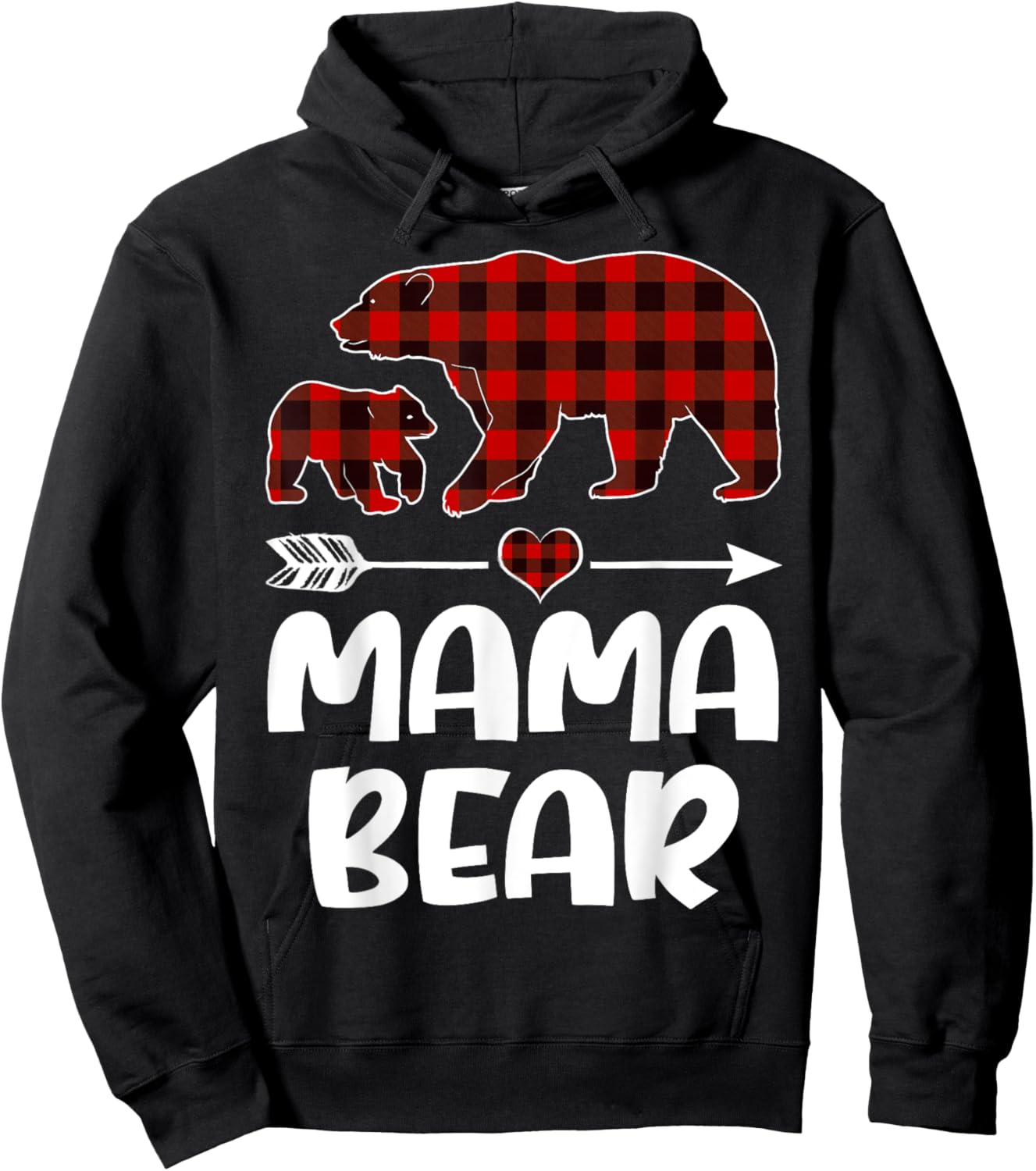 Mama Bear Red& Black Plaid Flannel Christmas Family Pajamas Hoodie - Hoodie | Black