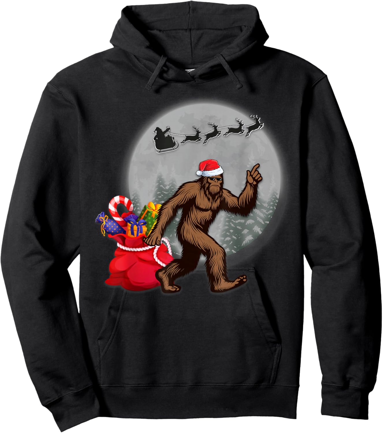 Funny Christmas, Moon Sasquatch, Bigfoot Santa's Big Helper Hoodie - Hoodie | Black