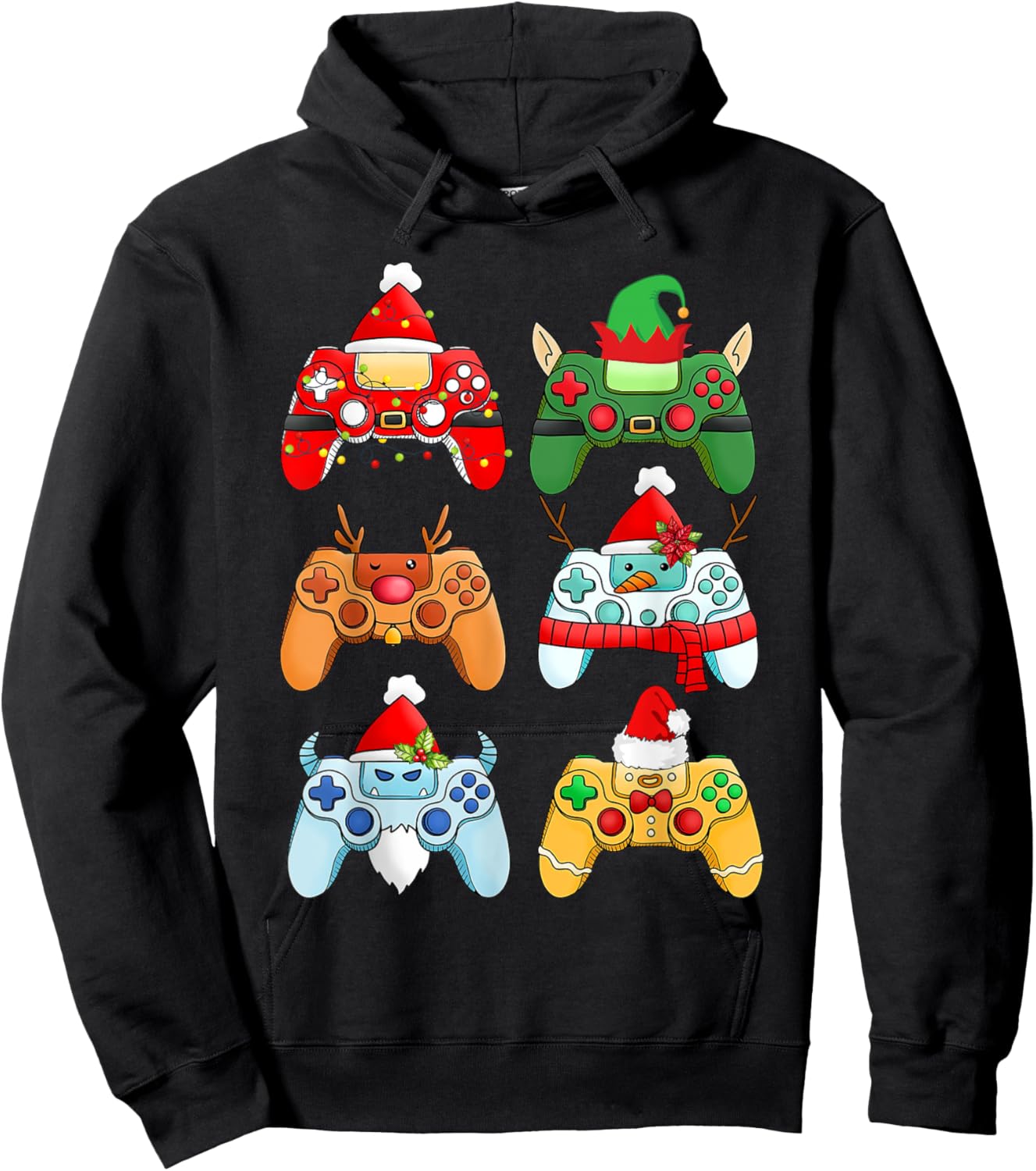 Video Game Christmas Controller Xmas Gamer Santa Hat Boys Hoodie - Hoodie | Black
