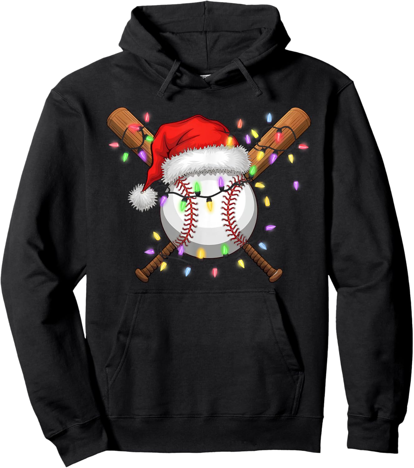 Christmas Baseball Player Santa Hat Sports Men Boys Hoodie - Hoodie | Black