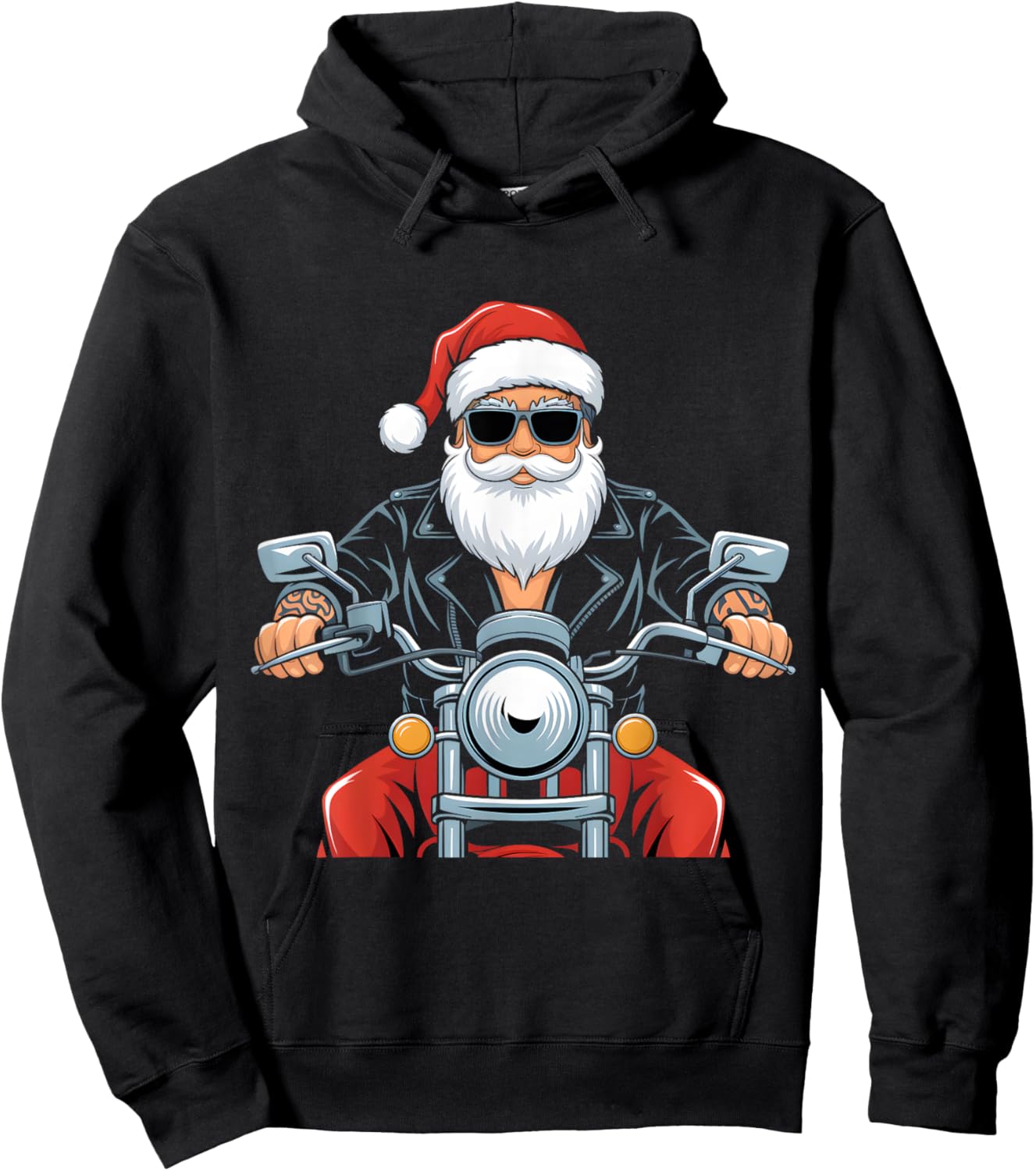 Christmas Funny Santa Claus Humor X-Mas Vacation Motorcycle Hoodie - Hoodie | Black