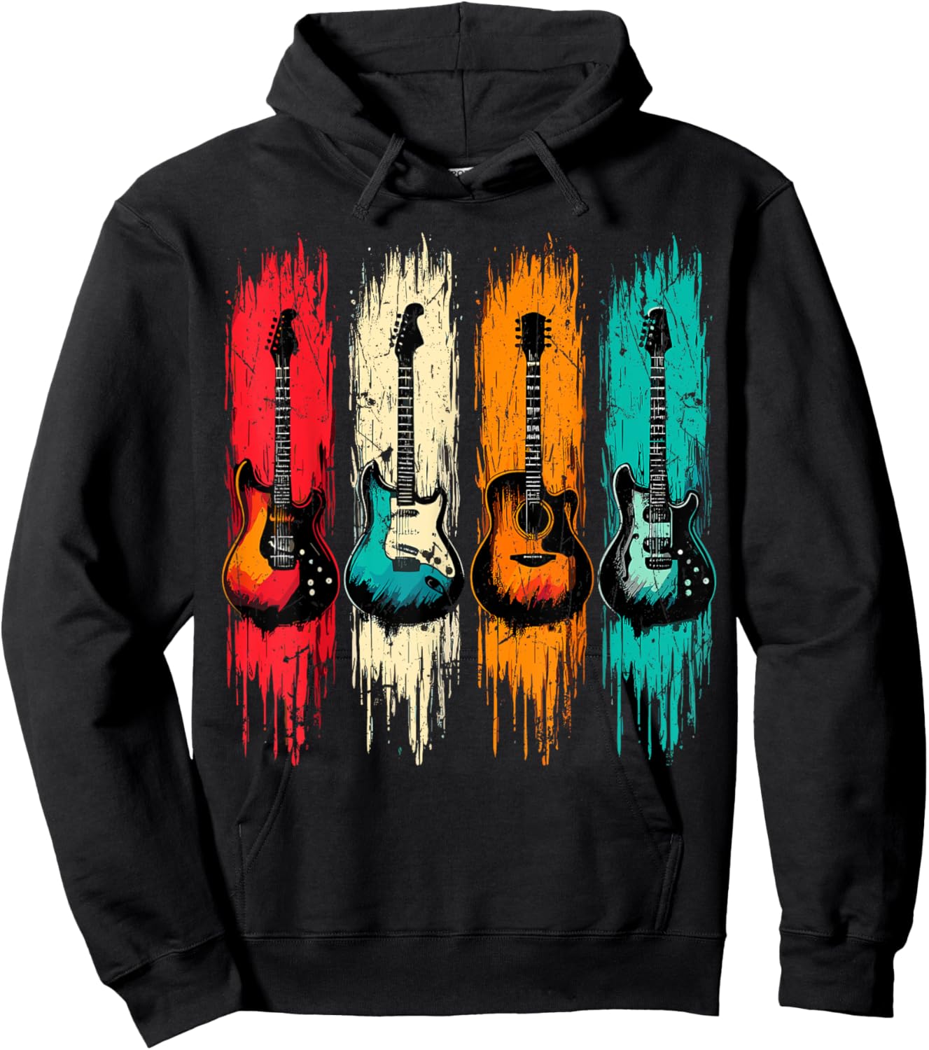 Vintage Guitar Music Band Guitarist Hoodie - Hoodie | Black