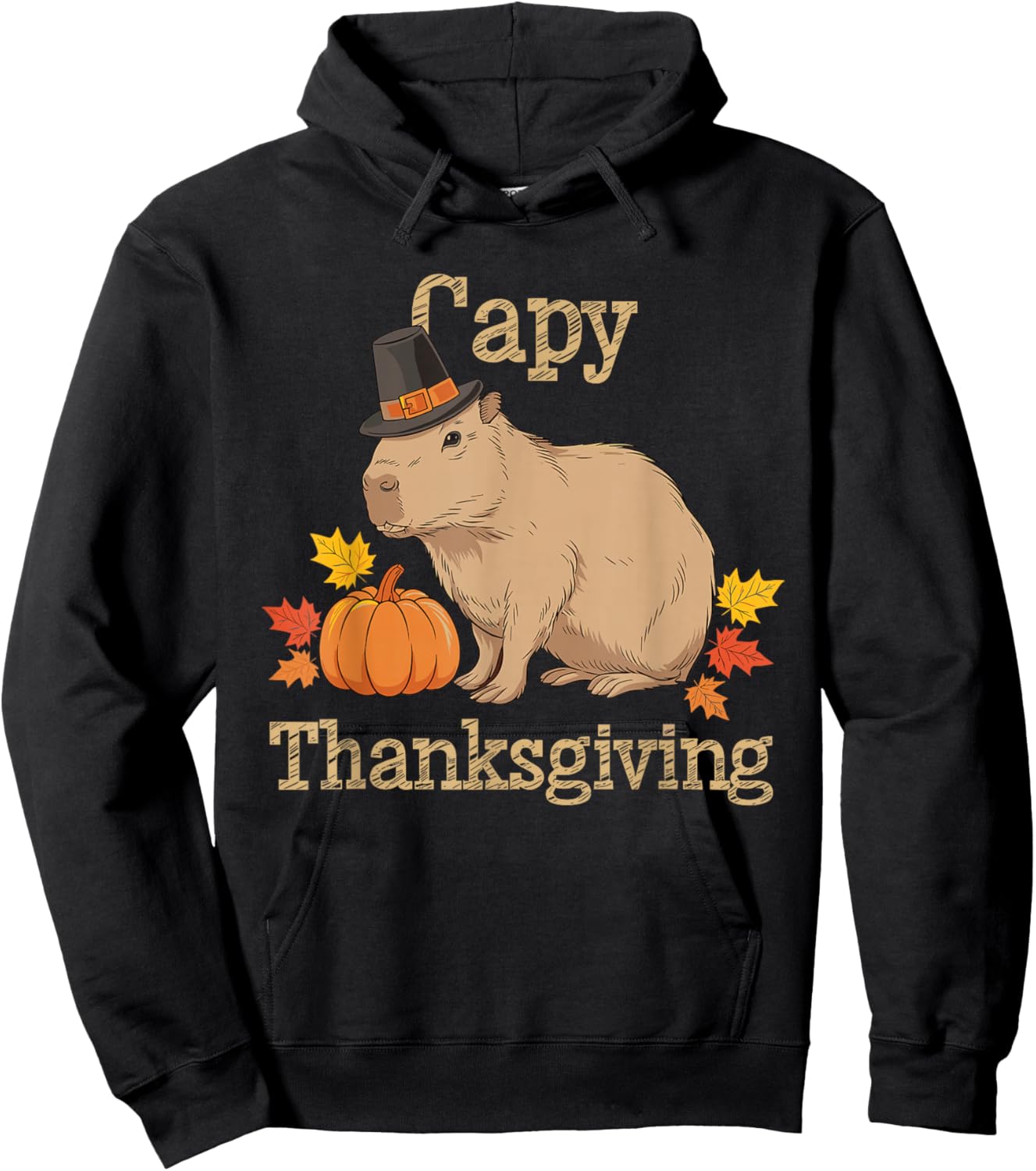 Capy Thanksgiving Funny Capybara Thanksgiving Fall Hoodie - Hoodie | Black
