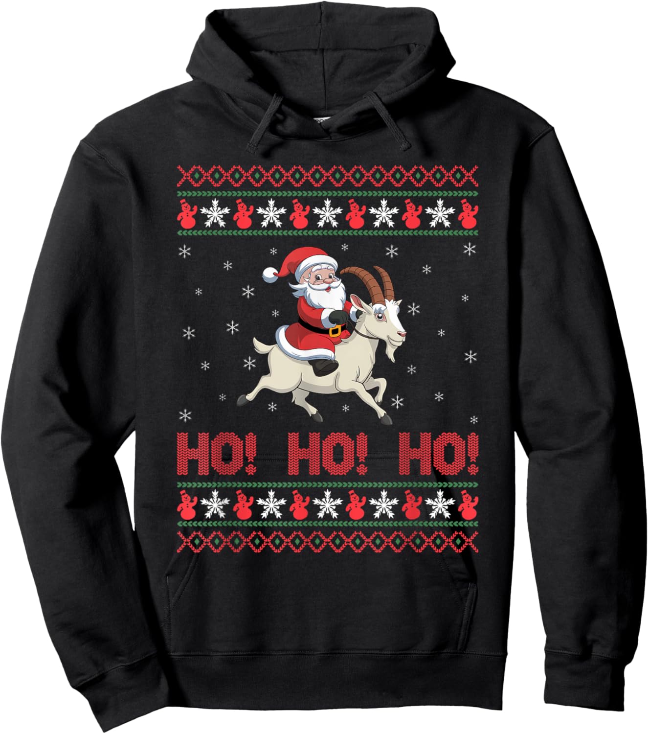 Ho Ho Ho Santa Riding Goat Ugly Christmas Sweater Hoodie - Hoodie | Black