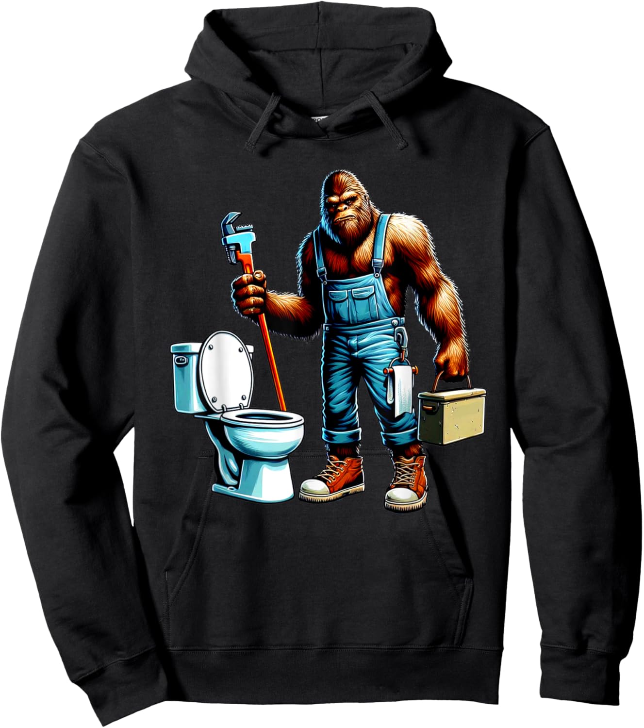 Bigfoot At Work Plumber Plumbing Worker Sasquatch Funny Hoodie - Hoodie | Black