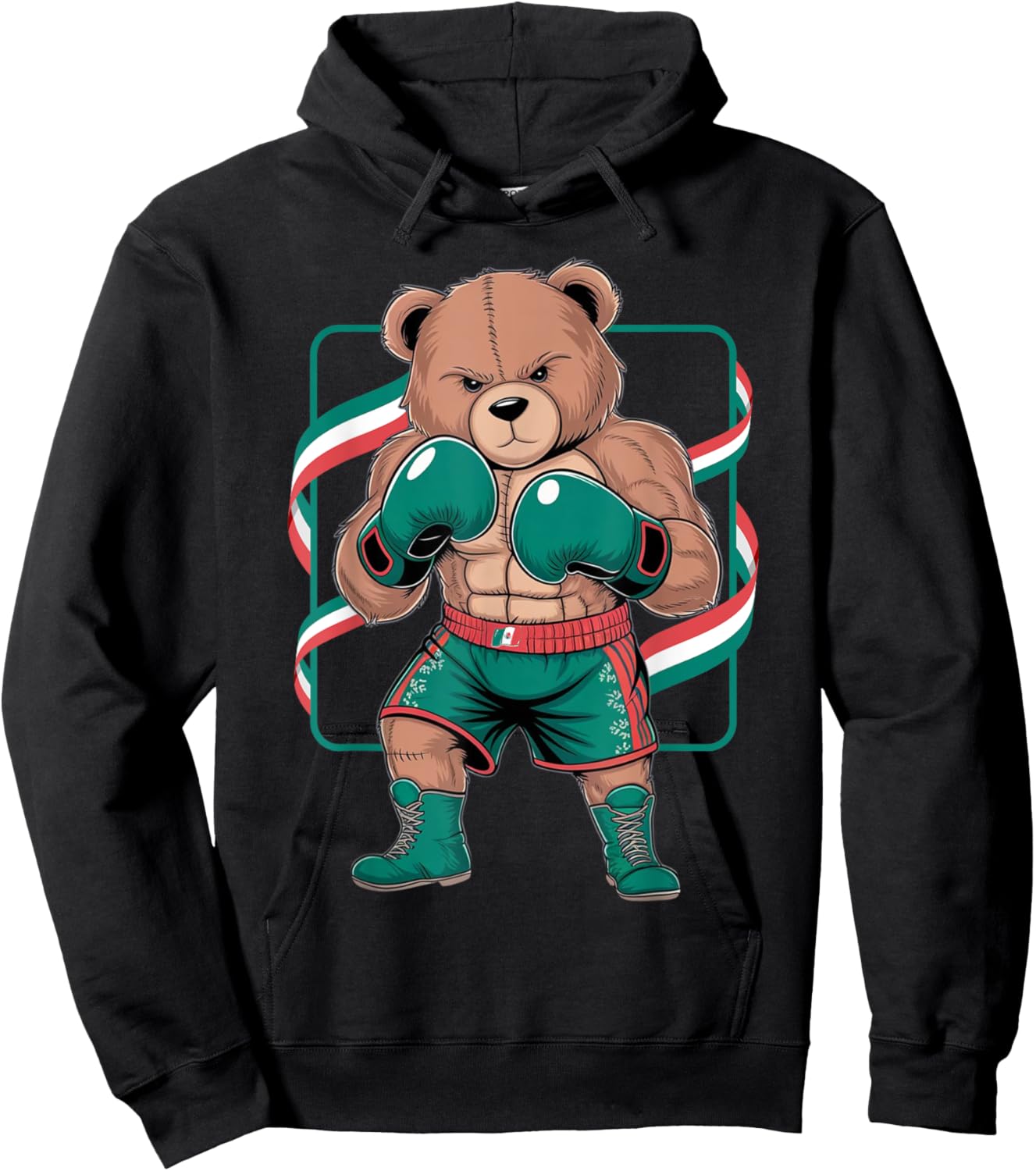 Mexican Teddy Bear Boxing Player Gloves Gym Stylish Costume Hoodie - Hoodie | Black