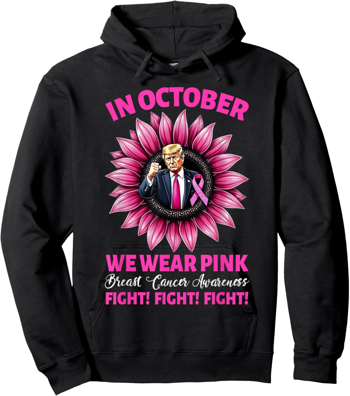 Wear Pink Fight Breast Cancer Awareness Trump 2024 Black Classic Fit Short Sleeve - Small - -Adults - Breast Cancer Awareness, Trump Supporters Hoodie - Hoodie | Black