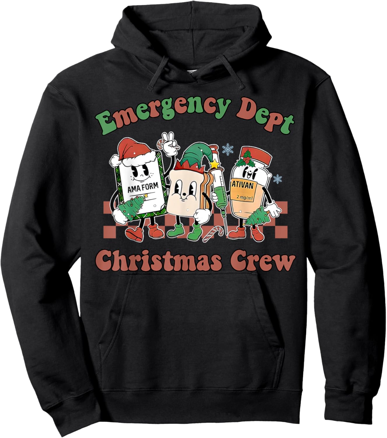 Emergency Department ER Nurse Christmas Outfit Adult Christmas/Winter Holidays Black X-Small Short Sleeve Christmas-themed Emergency Room Staff Hoodie - Hoodie | Black