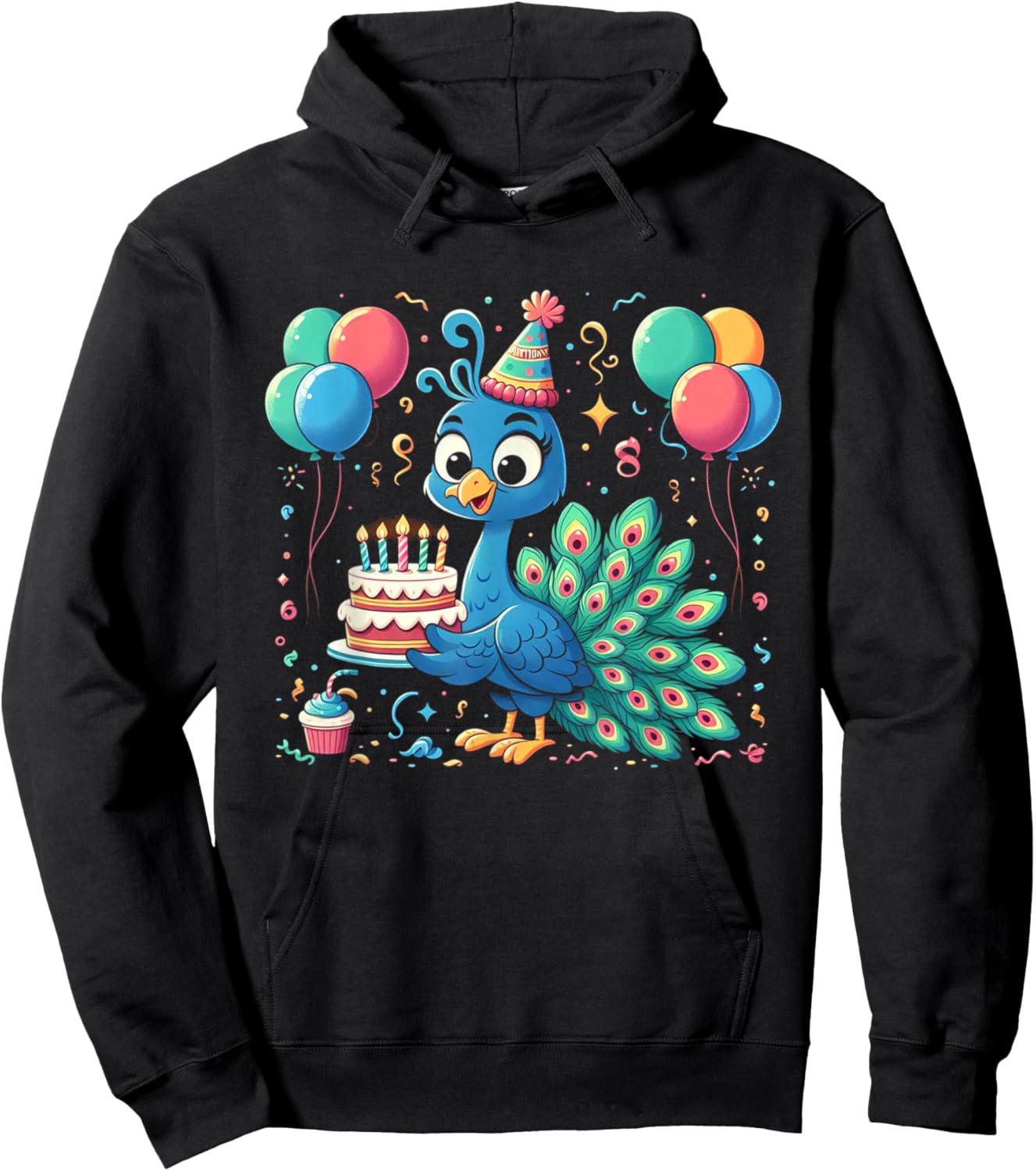 Peacock Kids Birthday Party Boy Bday Girl Candles Hoodie - Hoodie | Black