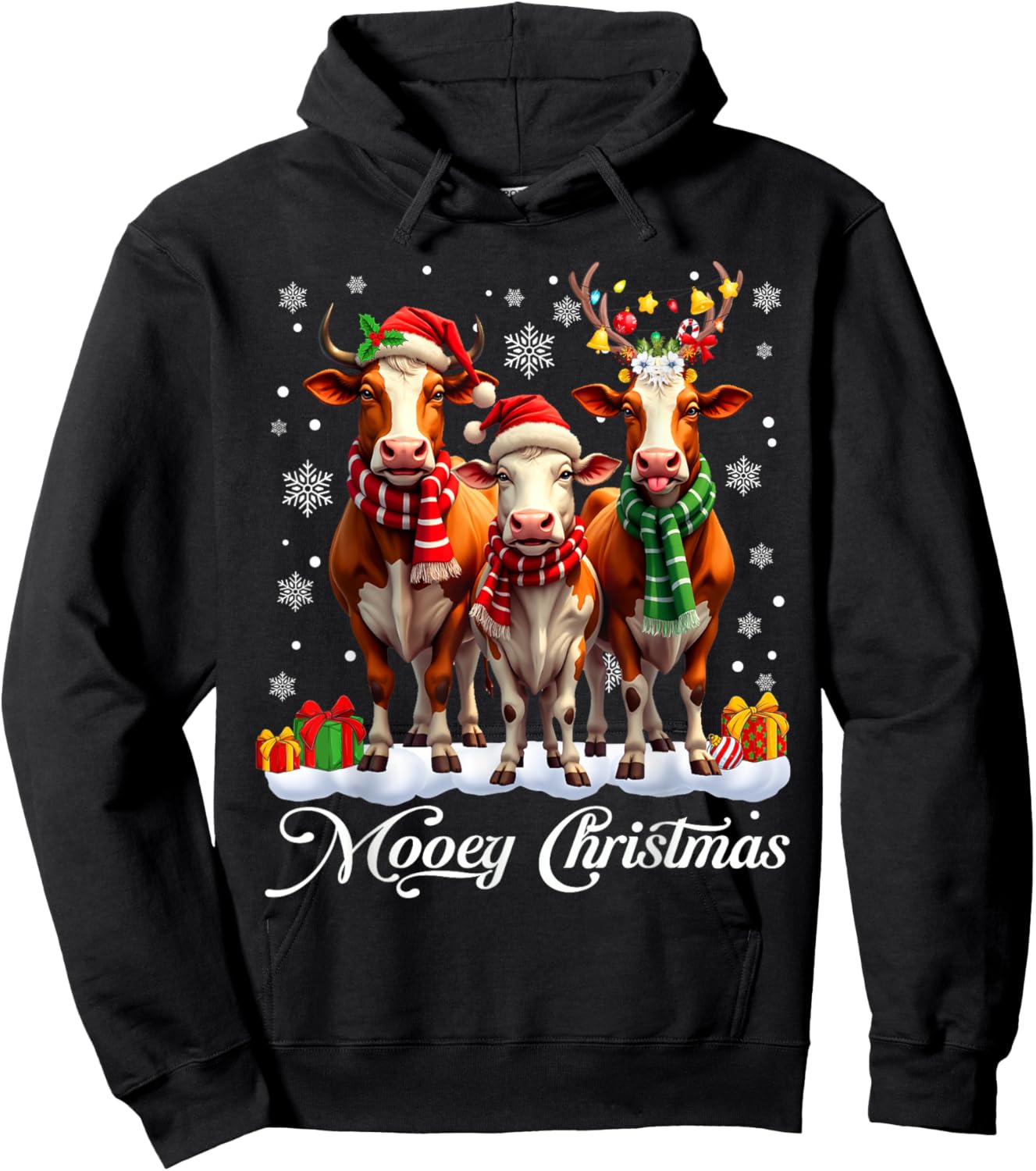 Mooey Christmas Dairy Milk Cow Western Costume Women Hoodie - Hoodie | Black