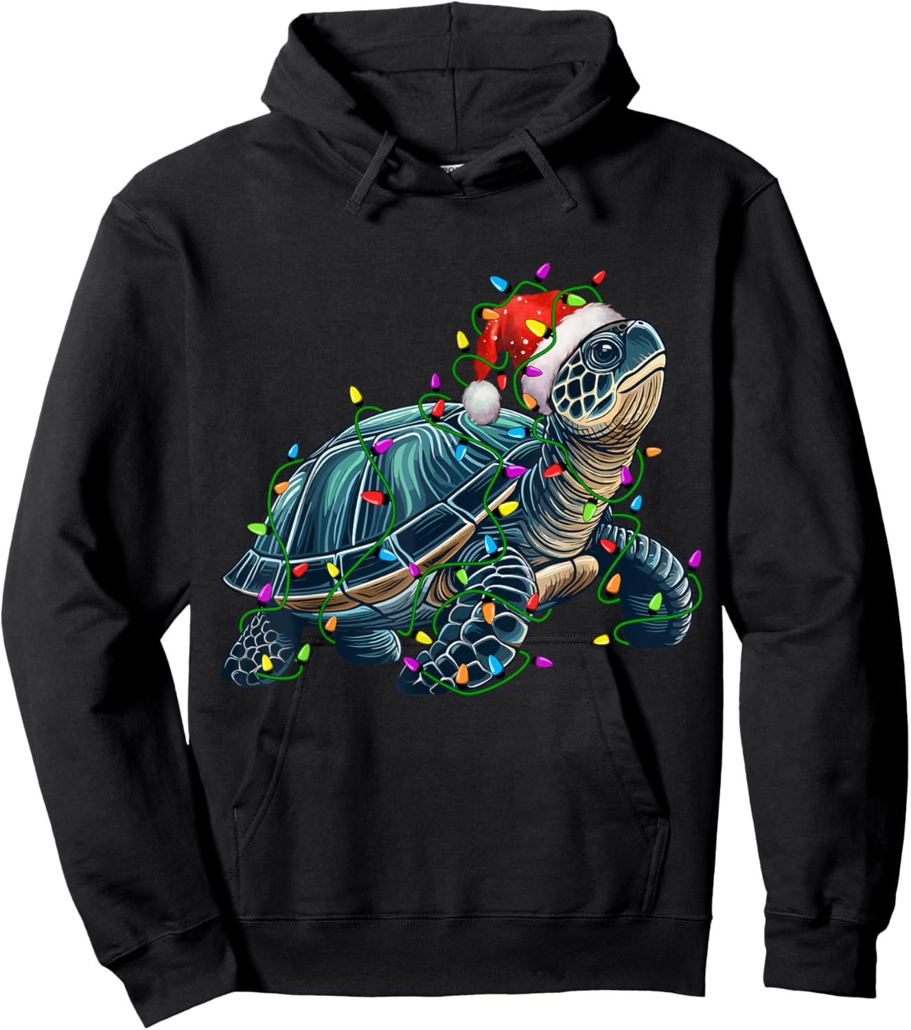 Turtle Santa Christmas Tree Lighting Xmas Funny Hoodie - Hoodie | Black
