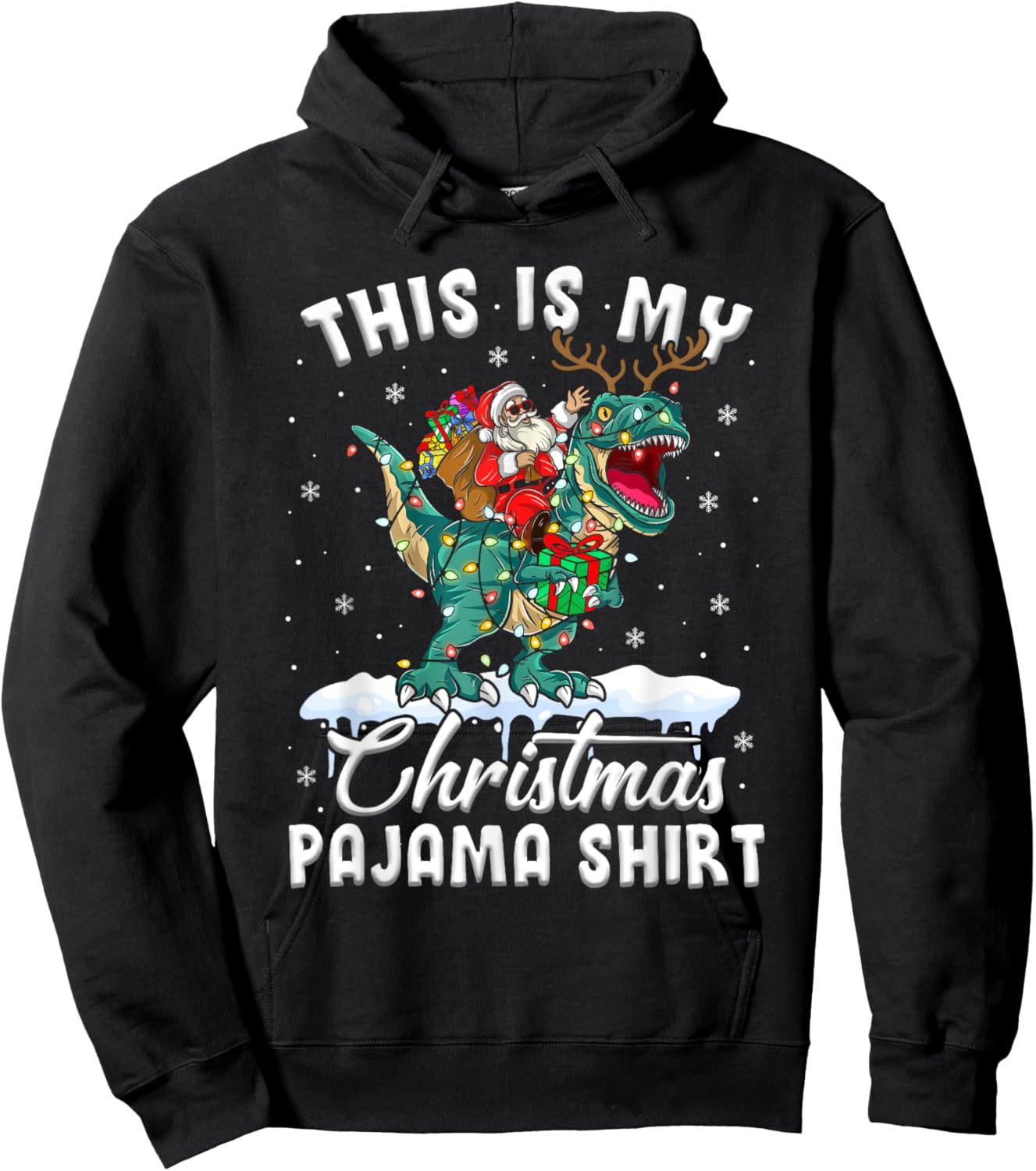 This Is My Christmas Pajama Shirt T-Rex Dinosaur Christmas Hoodie - Hoodie | Black